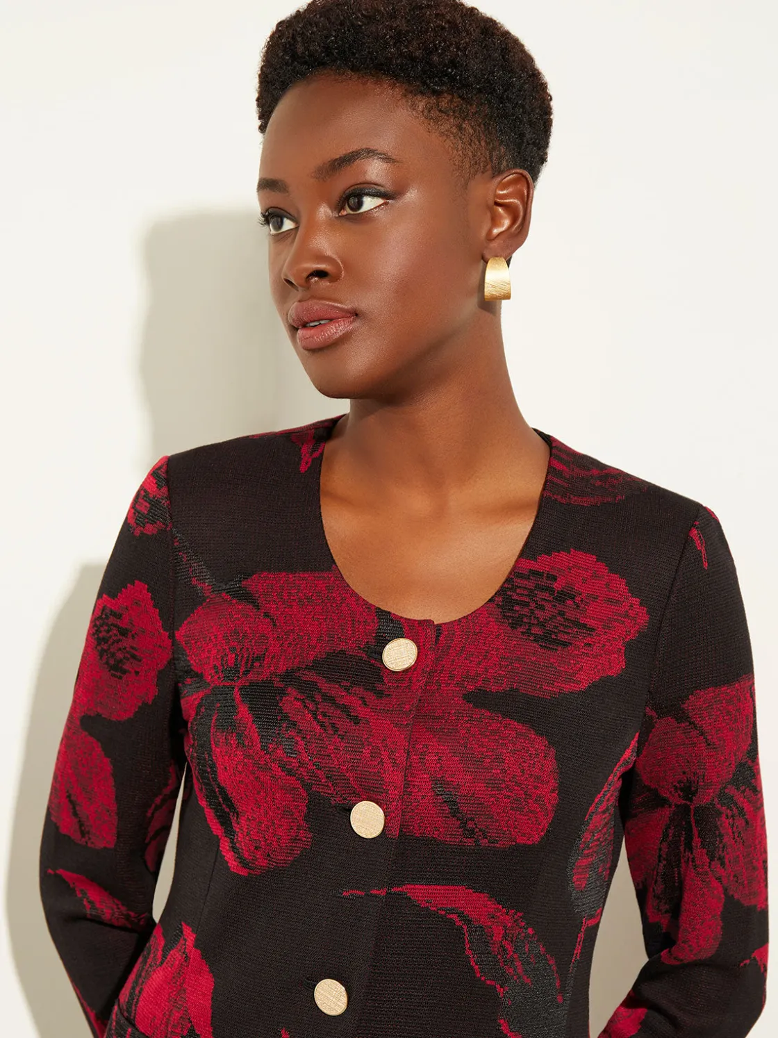 Misook Heritage Fit Floral Button-Front Knit Jacket* Jackets & Coats