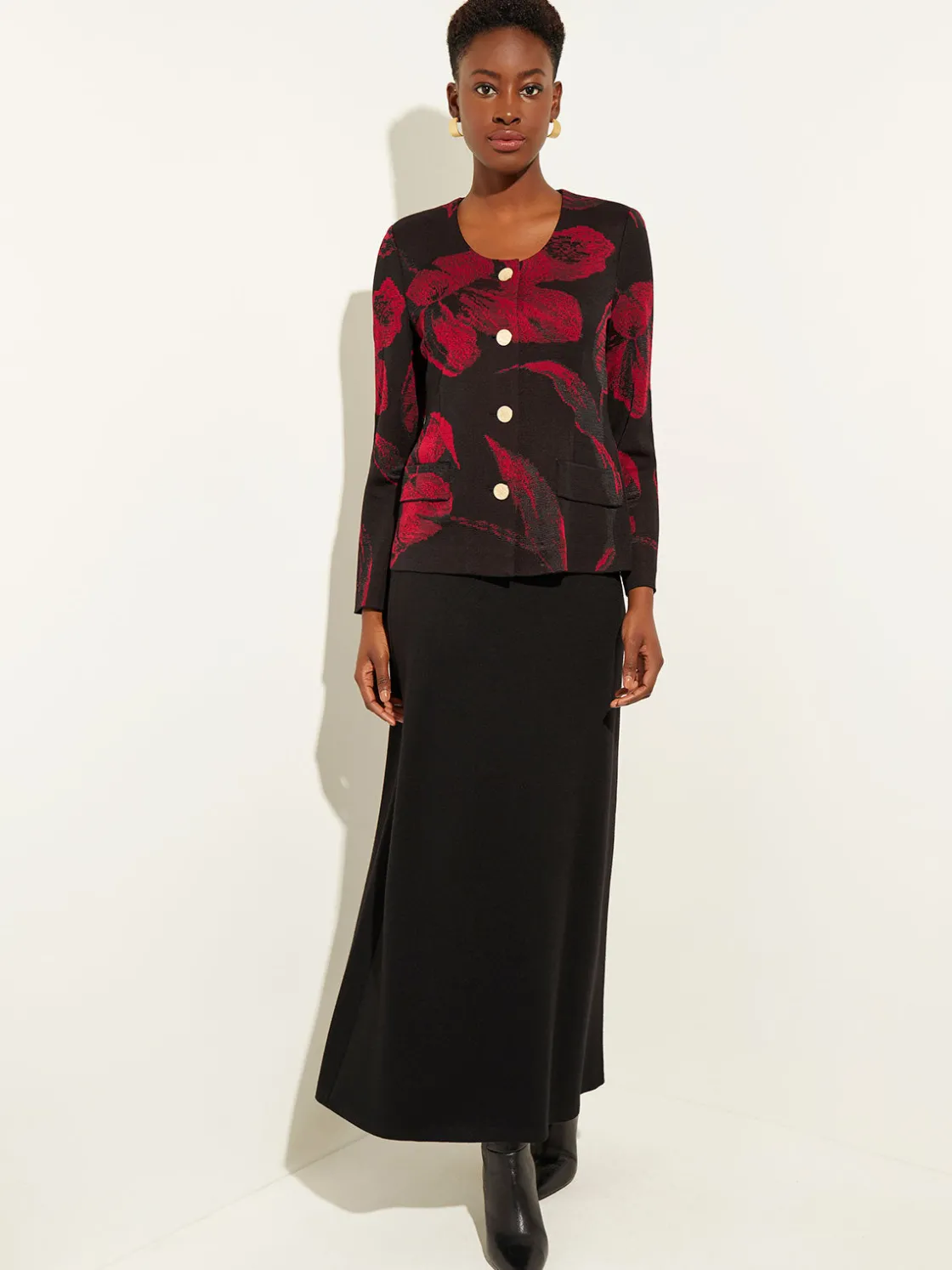 Misook Heritage Fit Floral Button-Front Knit Jacket* Jackets & Coats