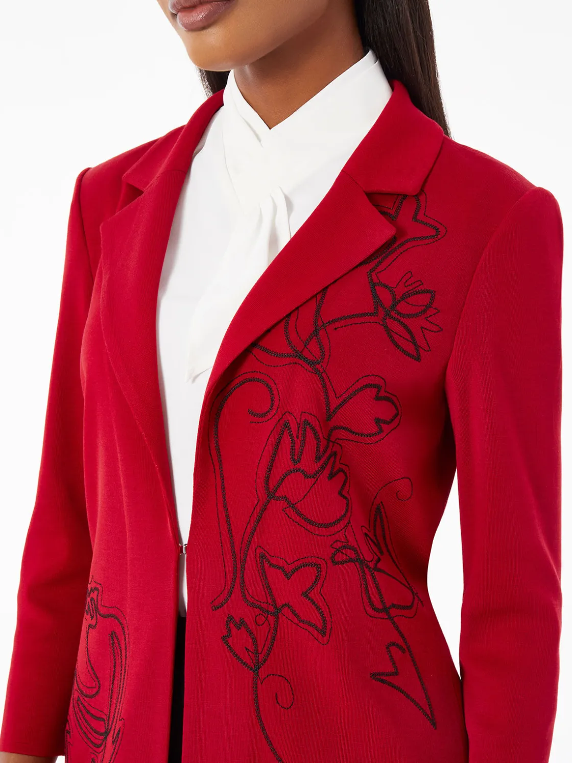 Misook Heritage Fit Floral Embroidery Long Knit Jacket* Jackets & Coats
