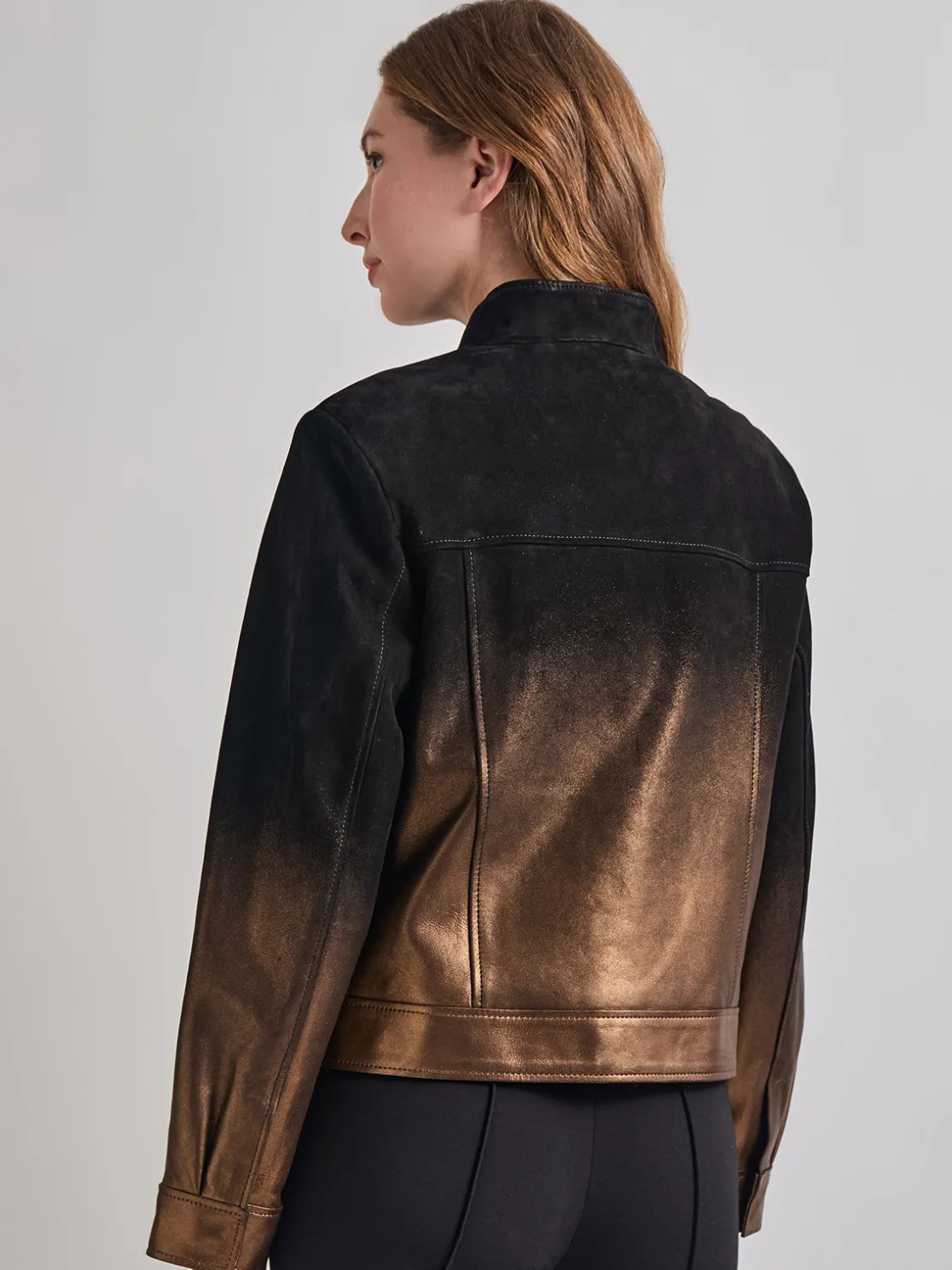 Misook Heritage Fit Gold Ombre Suede Leather Trucker Jacket* Jackets & Coats