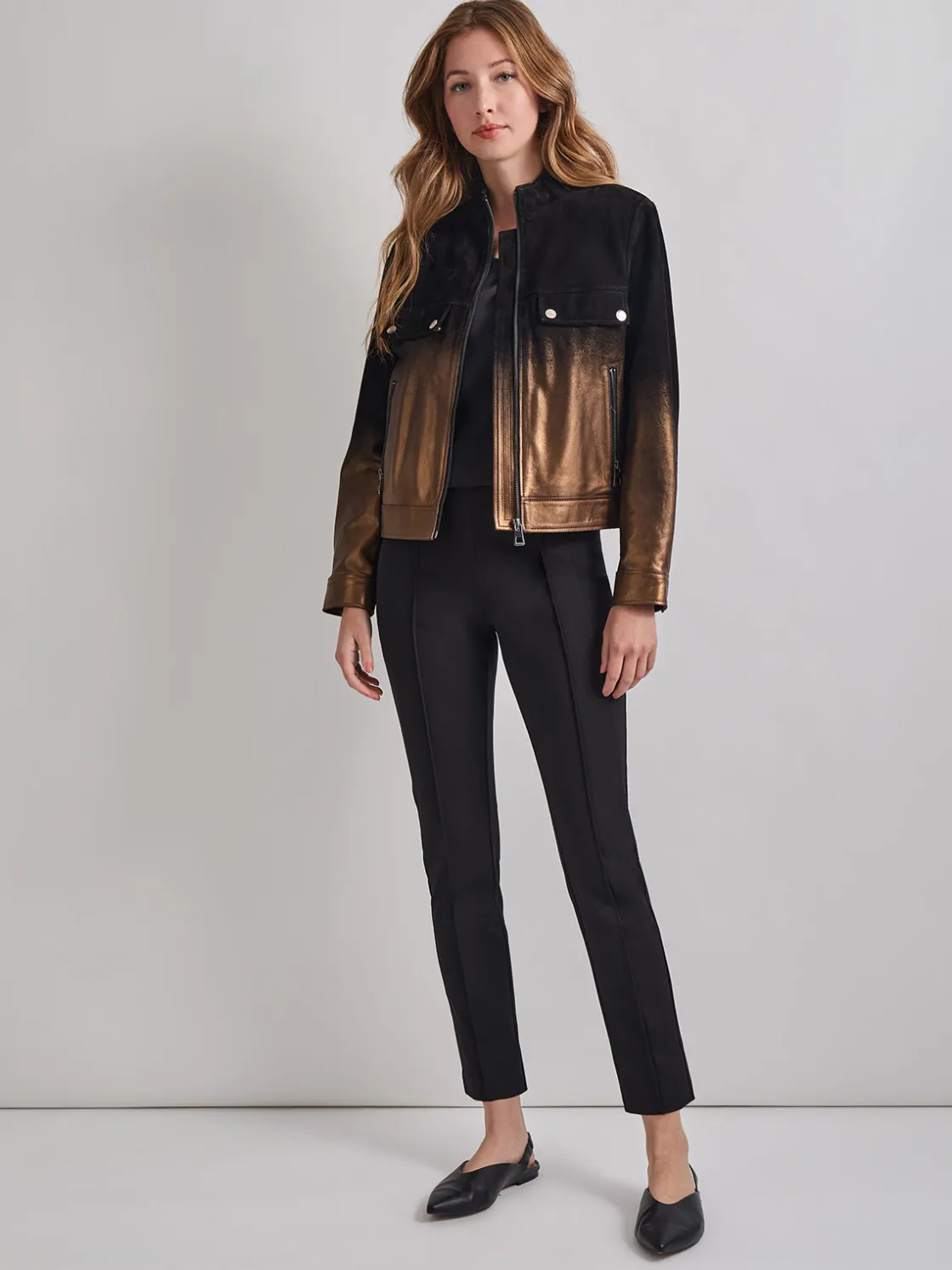 Misook Heritage Fit Gold Ombre Suede Leather Trucker Jacket* Jackets & Coats