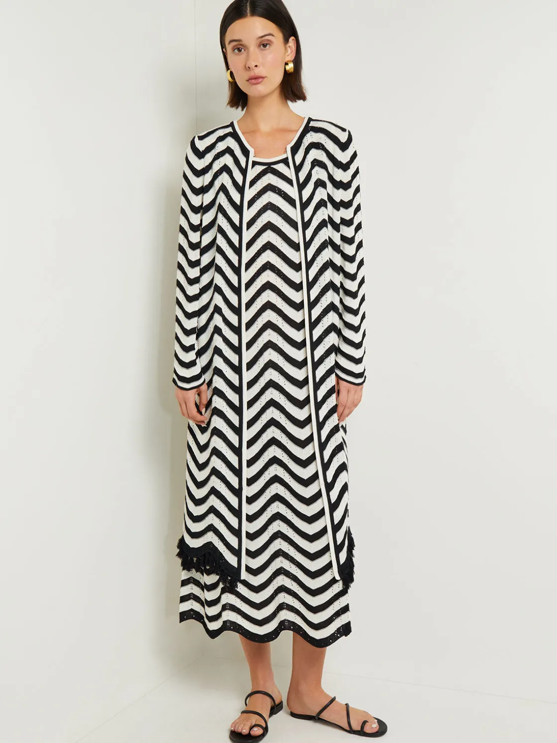Misook Heritage Fit Jacket - Chevron Fringe Trim Intarsia Knit* Jackets & Coats
