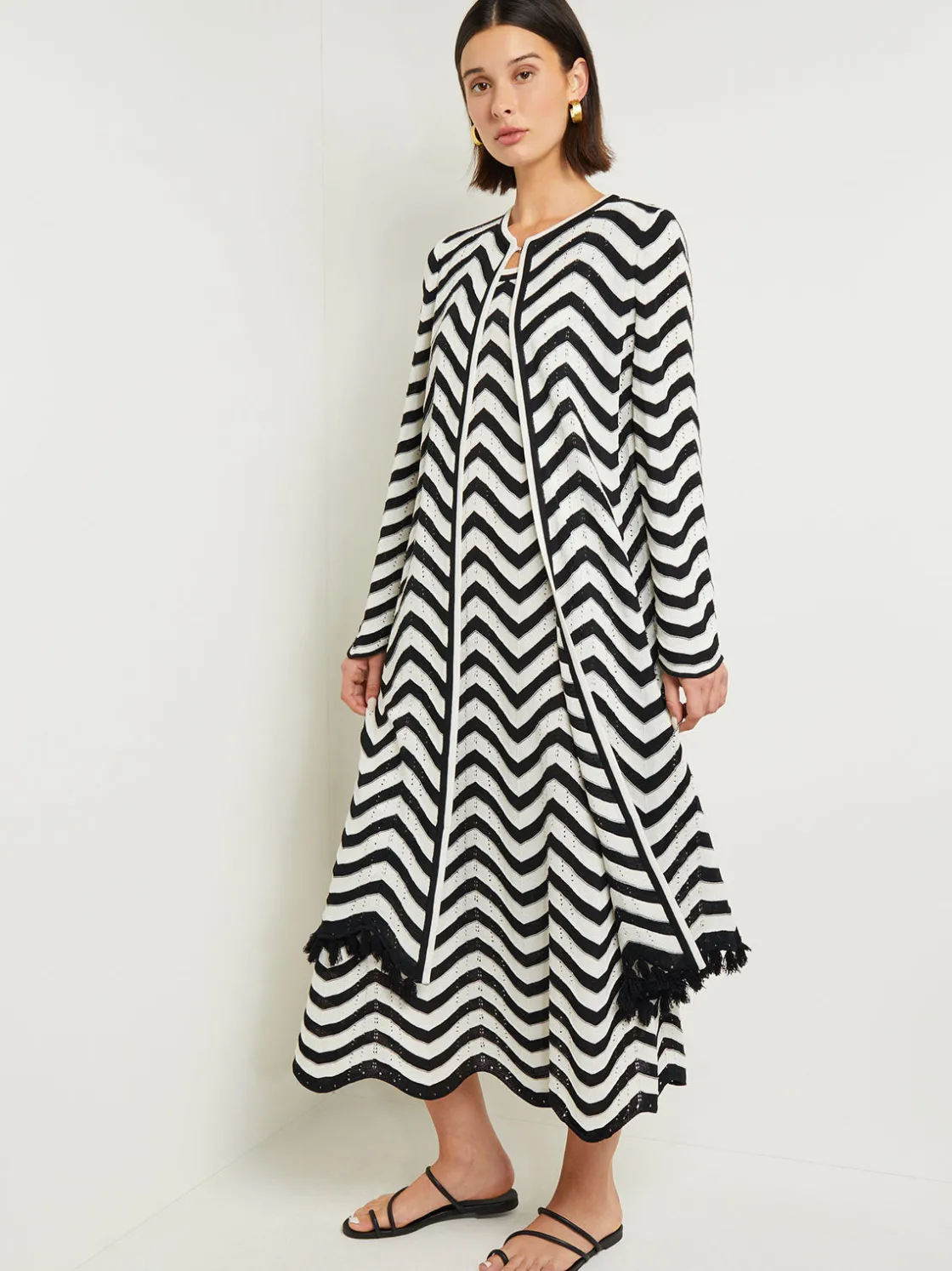 Misook Heritage Fit Jacket - Chevron Fringe Trim Intarsia Knit* Jackets & Coats