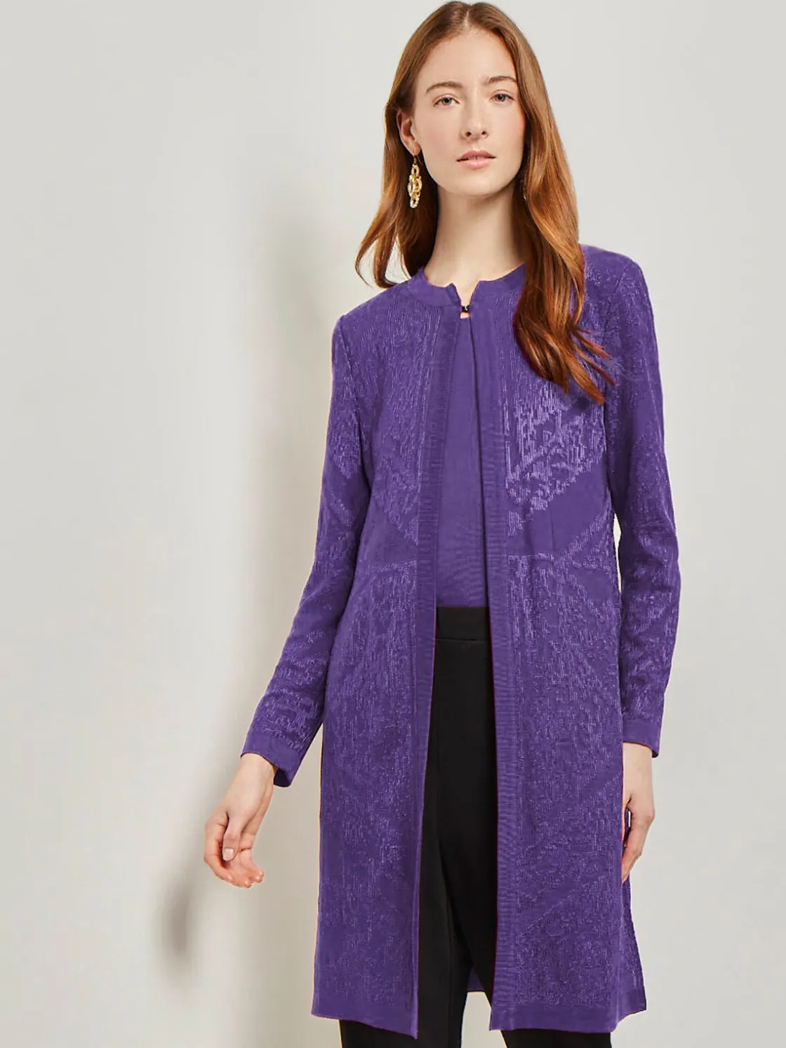 Misook Heritage Fit Jewel Neck Jacquard Knit Jacket* Jackets & Coats