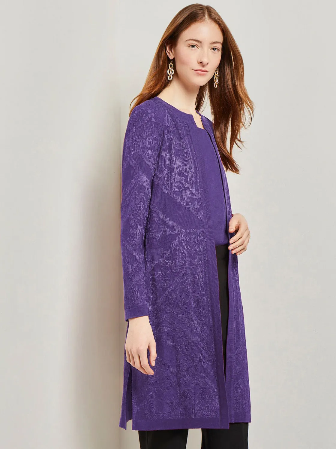 Misook Heritage Fit Jewel Neck Jacquard Knit Jacket* Jackets & Coats