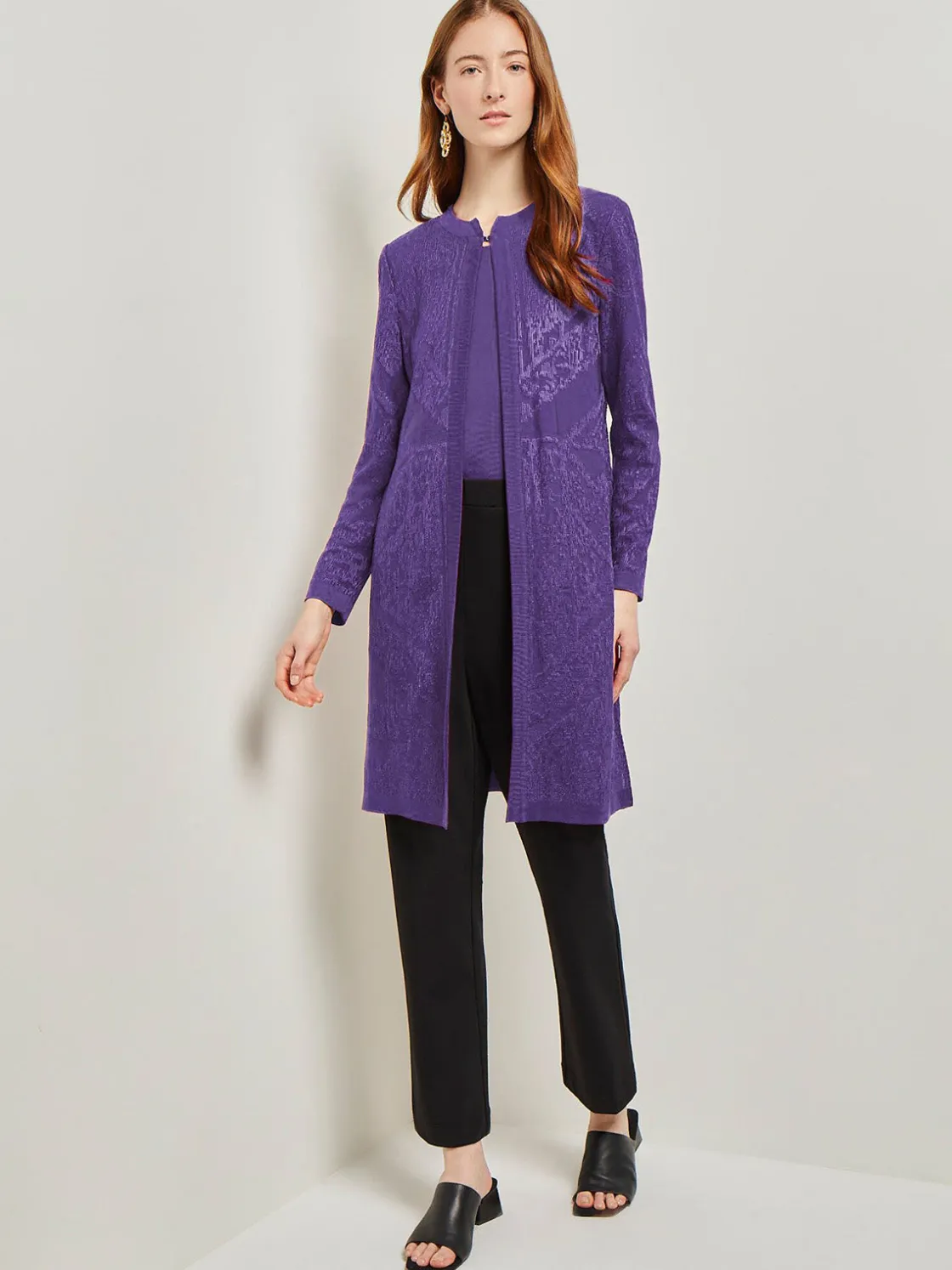 Misook Heritage Fit Jewel Neck Jacquard Knit Jacket* Jackets & Coats
