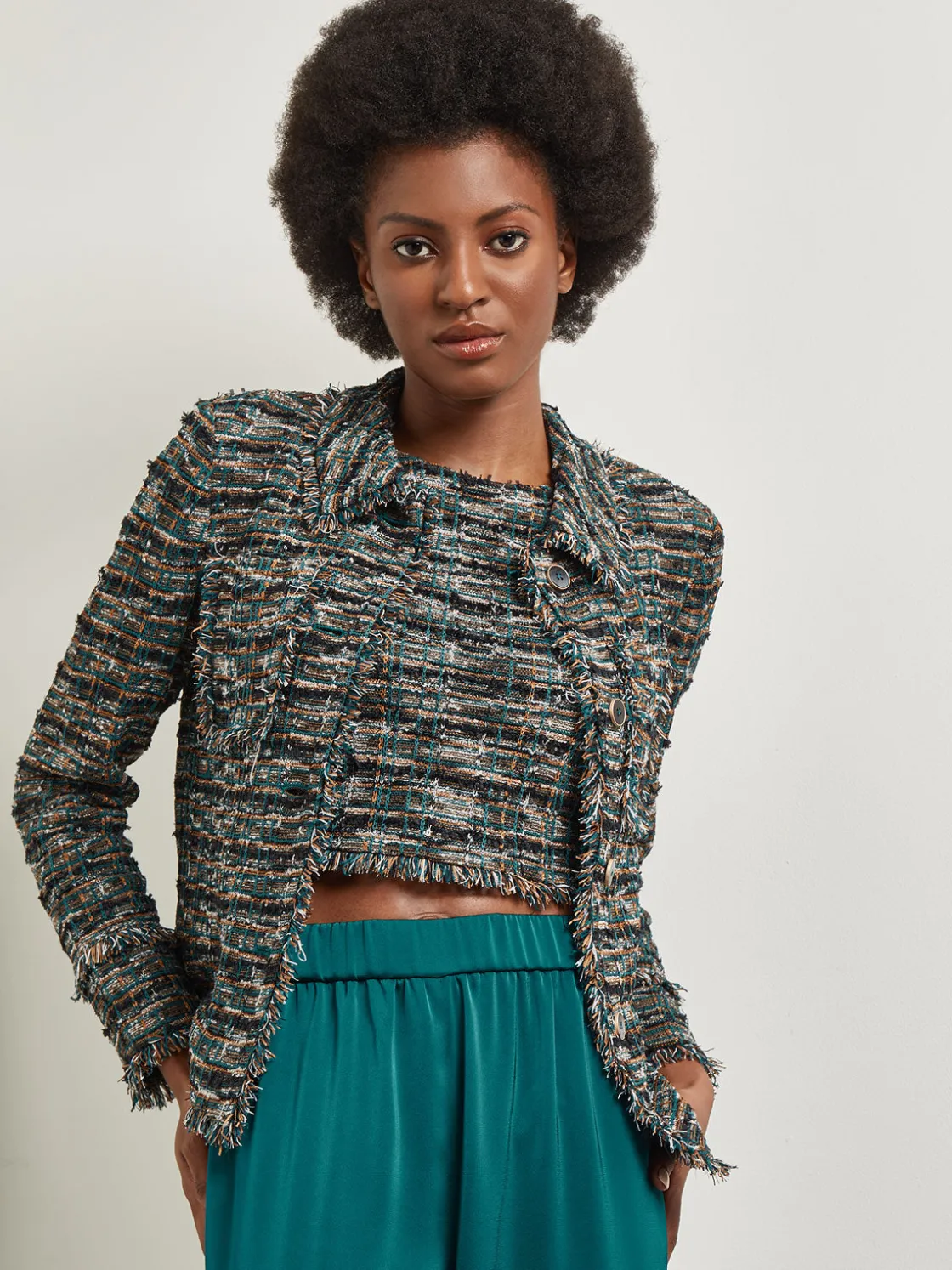 Misook Heritage Fit Lapel Jacket - Fringe Trim Tweed Knit* Jackets & Coats