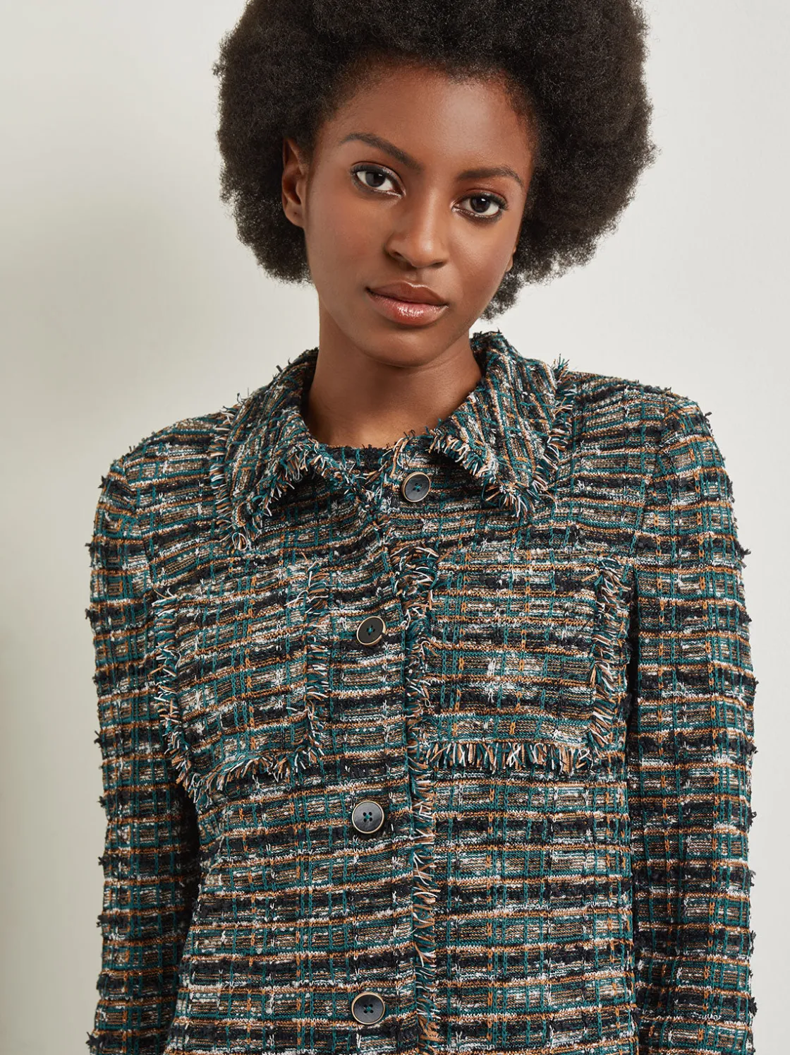 Misook Heritage Fit Lapel Jacket - Fringe Trim Tweed Knit* Jackets & Coats