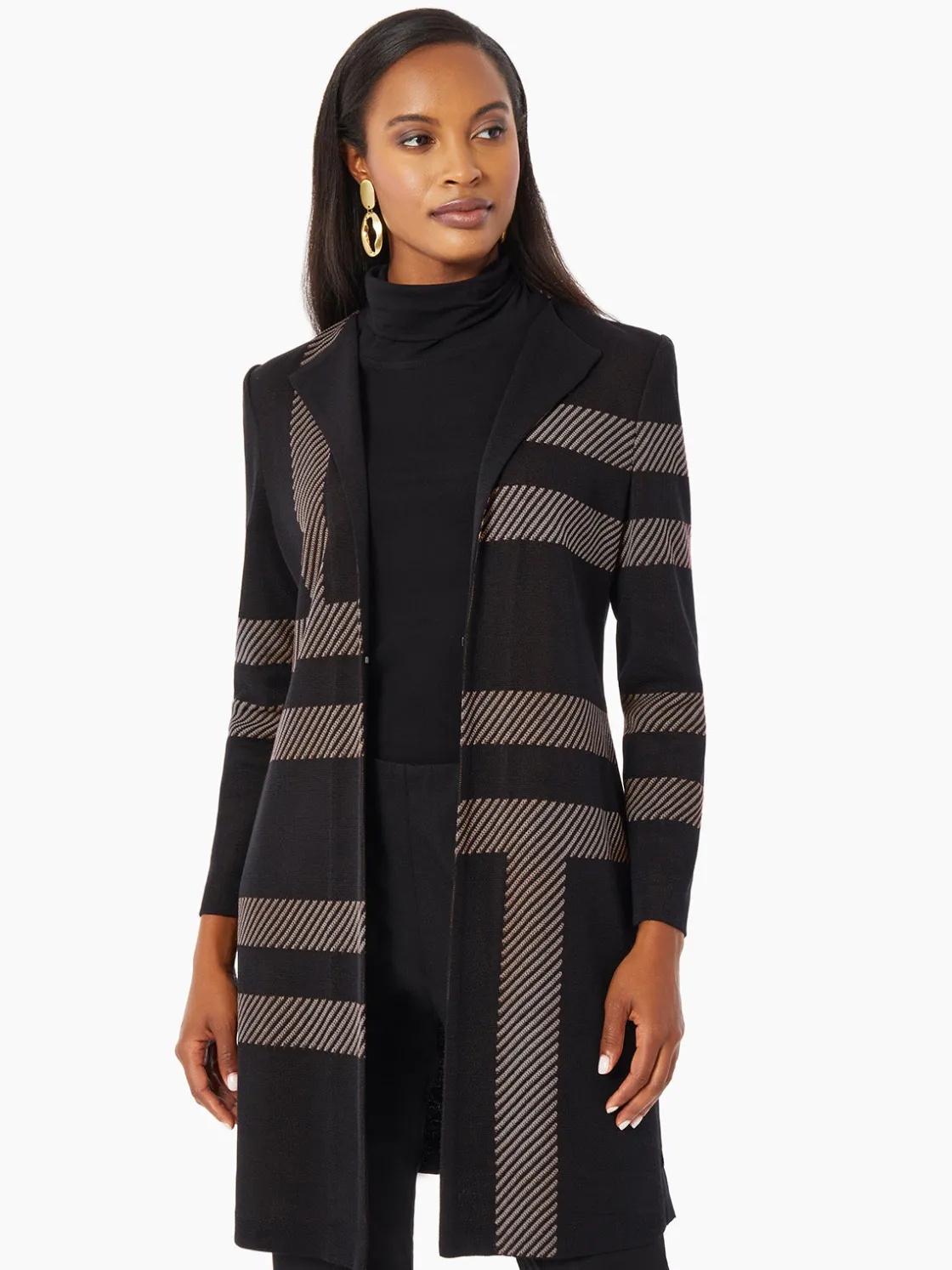 Misook Heritage Fit Side Button Detail Graphic Pattern Knit Duster* Jackets & Coats