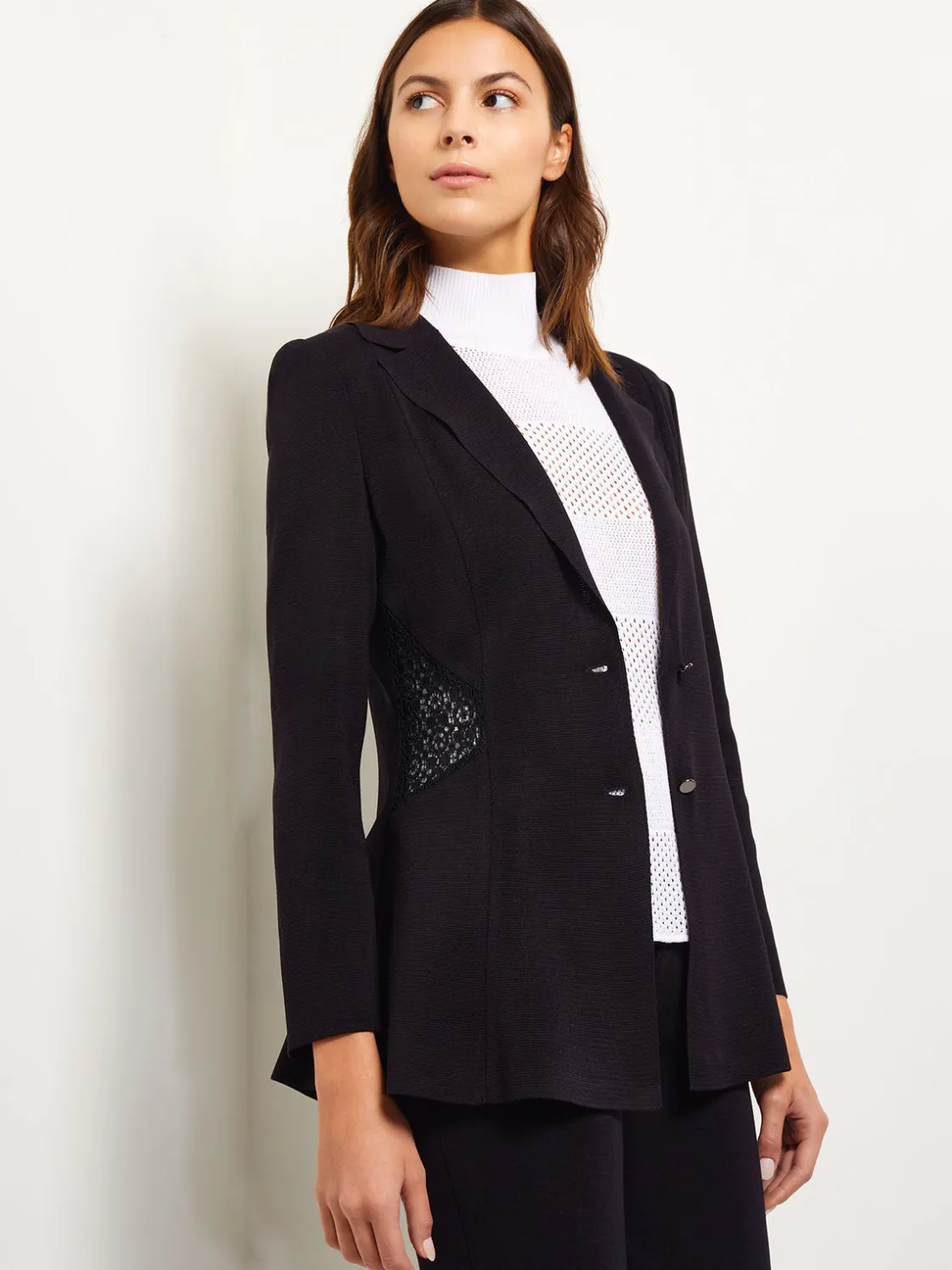 Misook Lace Accent Tailored Knit Blazer* Jackets & Coats