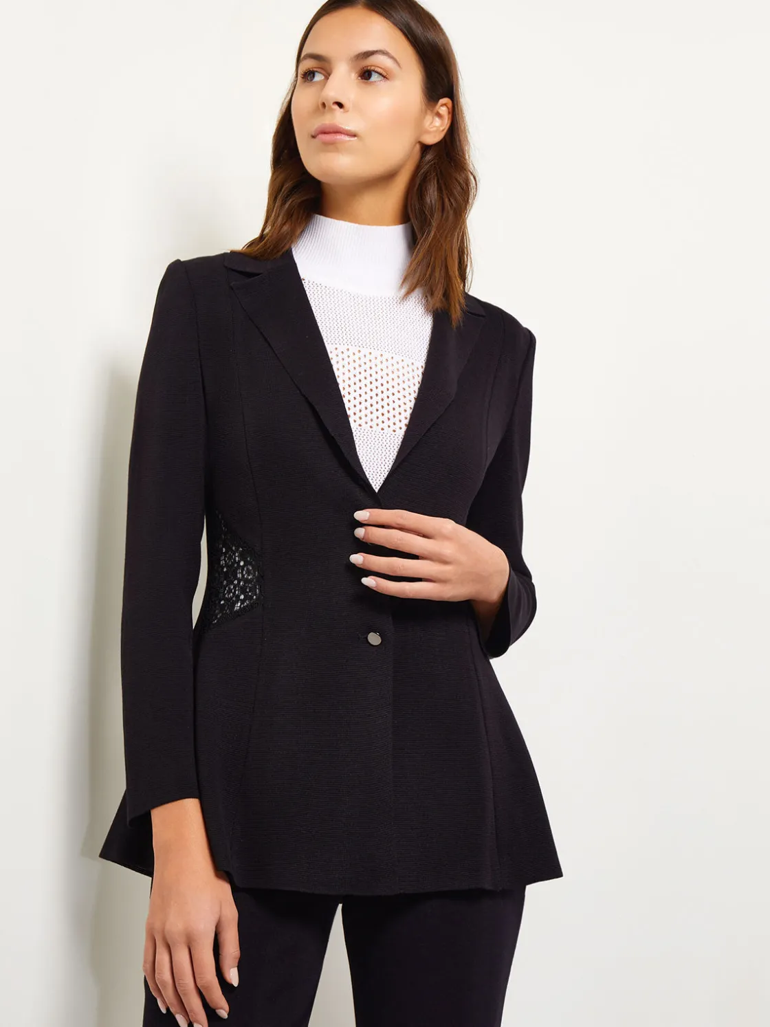 Misook Lace Accent Tailored Knit Blazer* Jackets & Coats