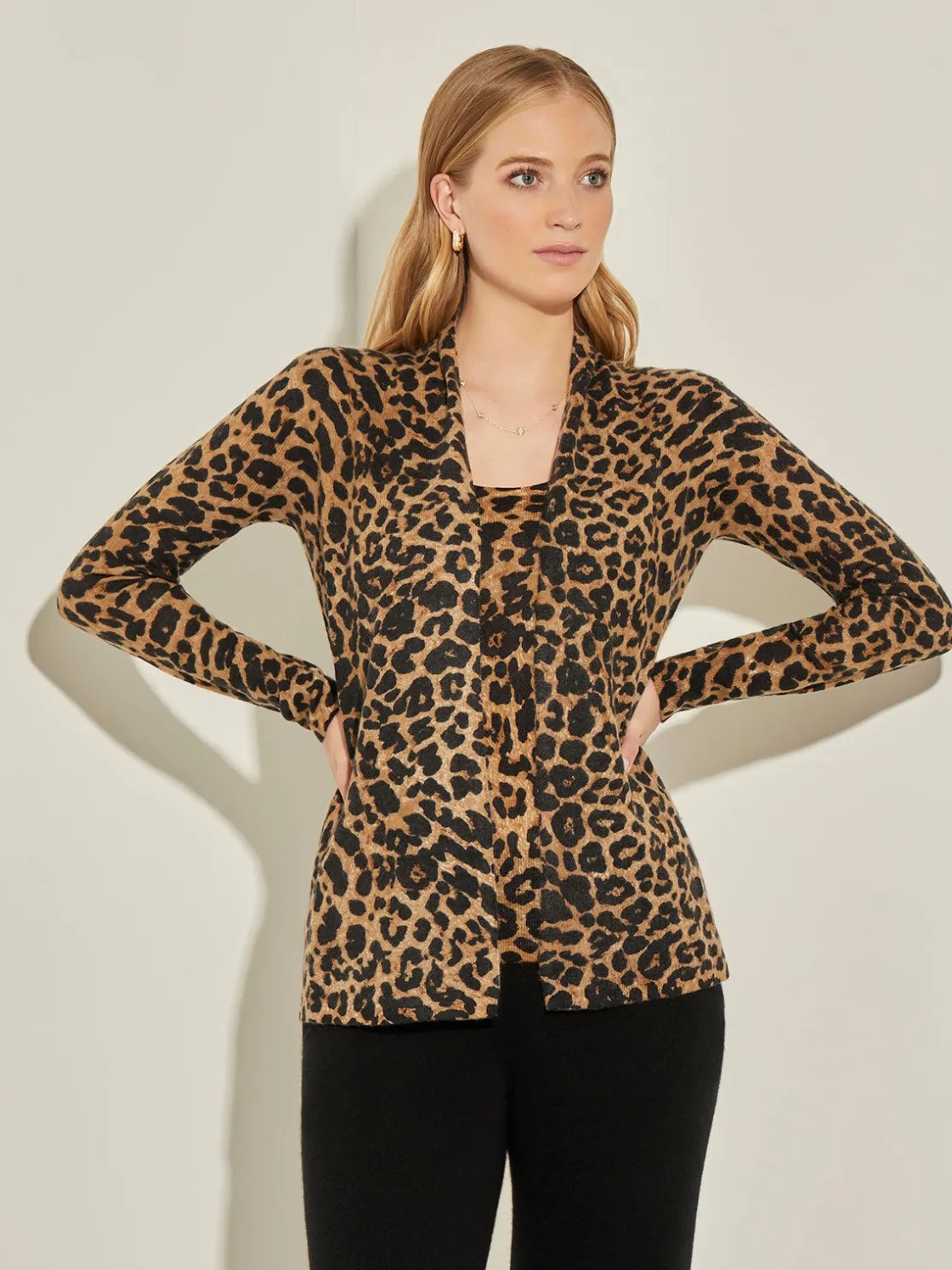 Misook Leopard Print Open Front Cashmere Cardigan* Jackets & Coats