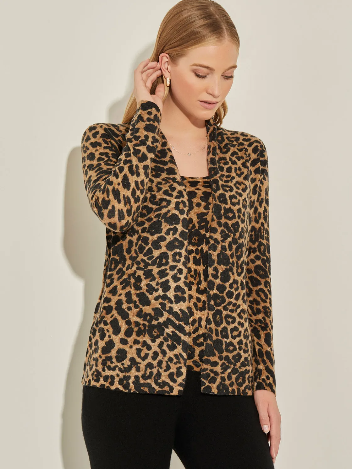 Misook Leopard Print Open Front Cashmere Cardigan* Jackets & Coats