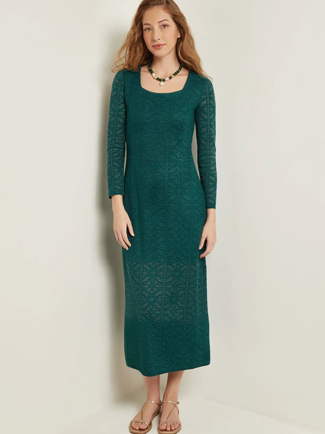 Misook Maxi A-Line Dress - Burnout Detail Jacquard Knit* Dresses