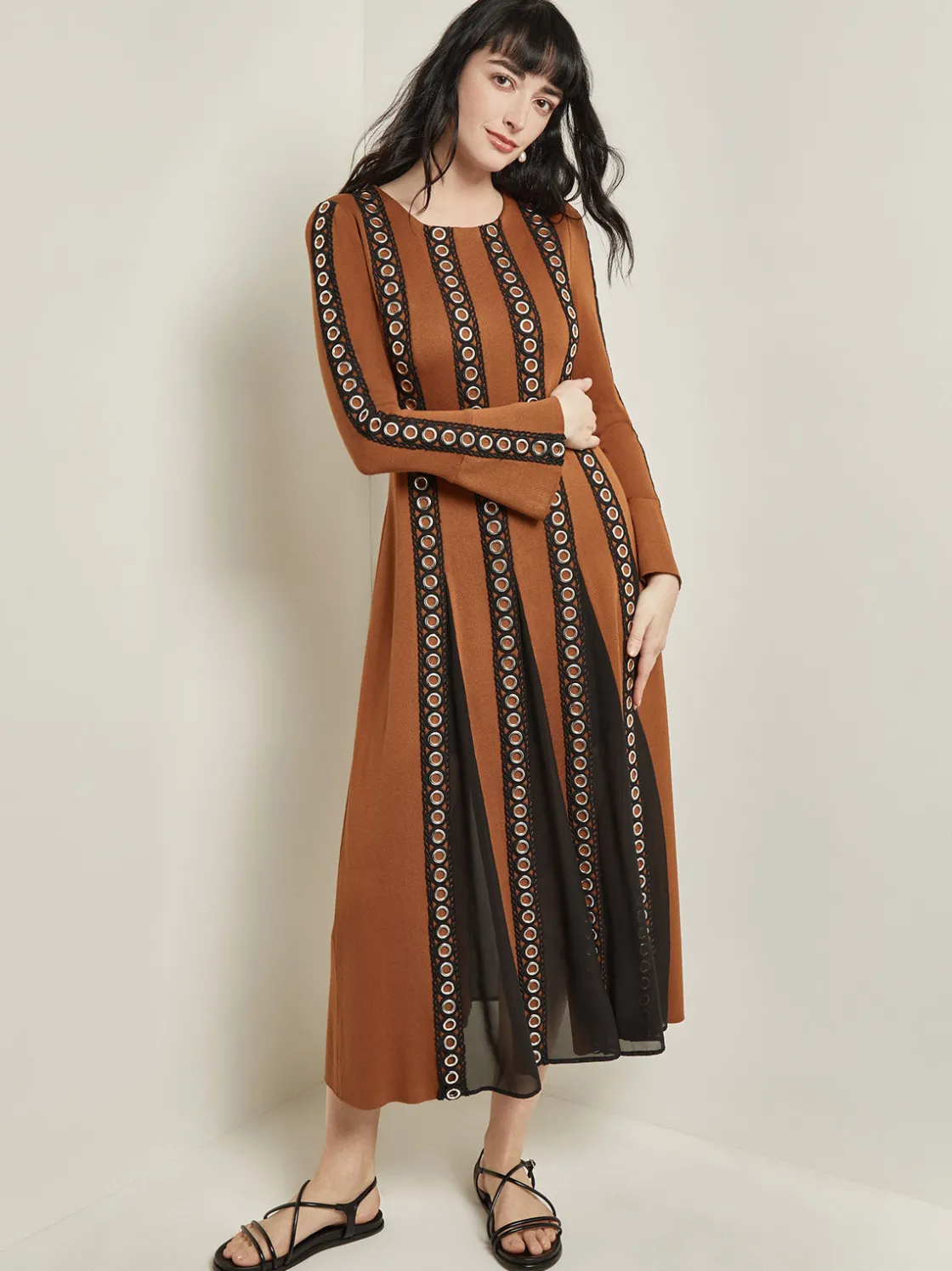 Misook Maxi A-Line Dress - Sheer Panel Soft Knit* Dresses