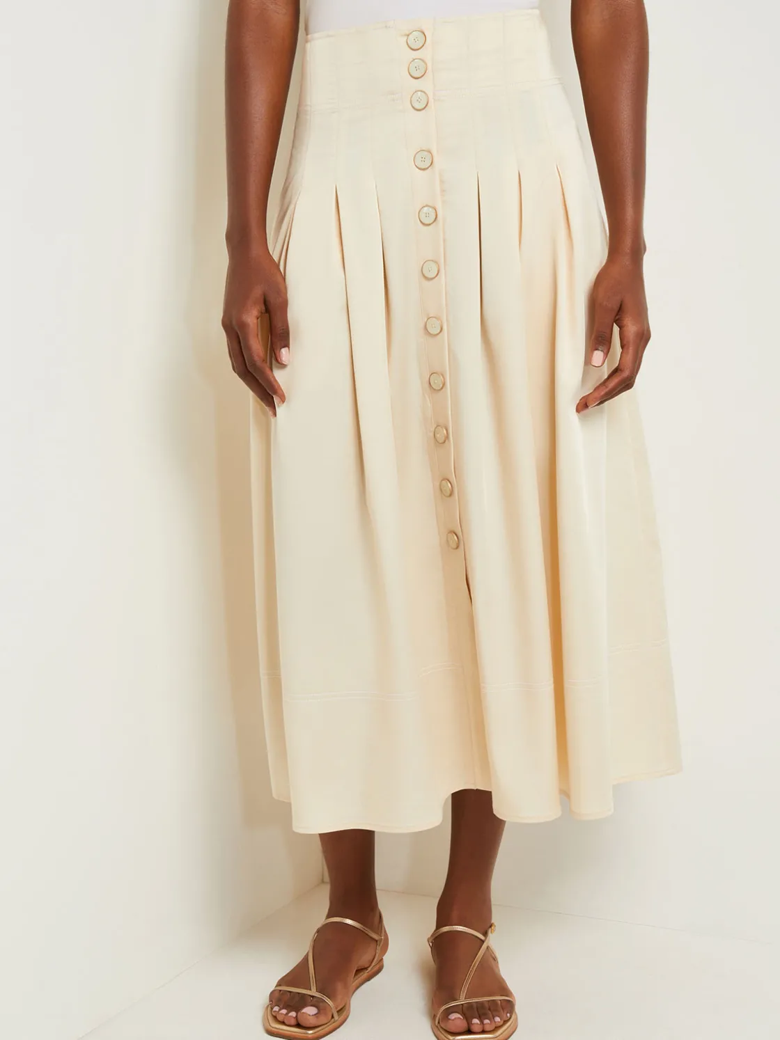 Misook Maxi Button Front A-Line Skirt - Pleated Woven* Skirts