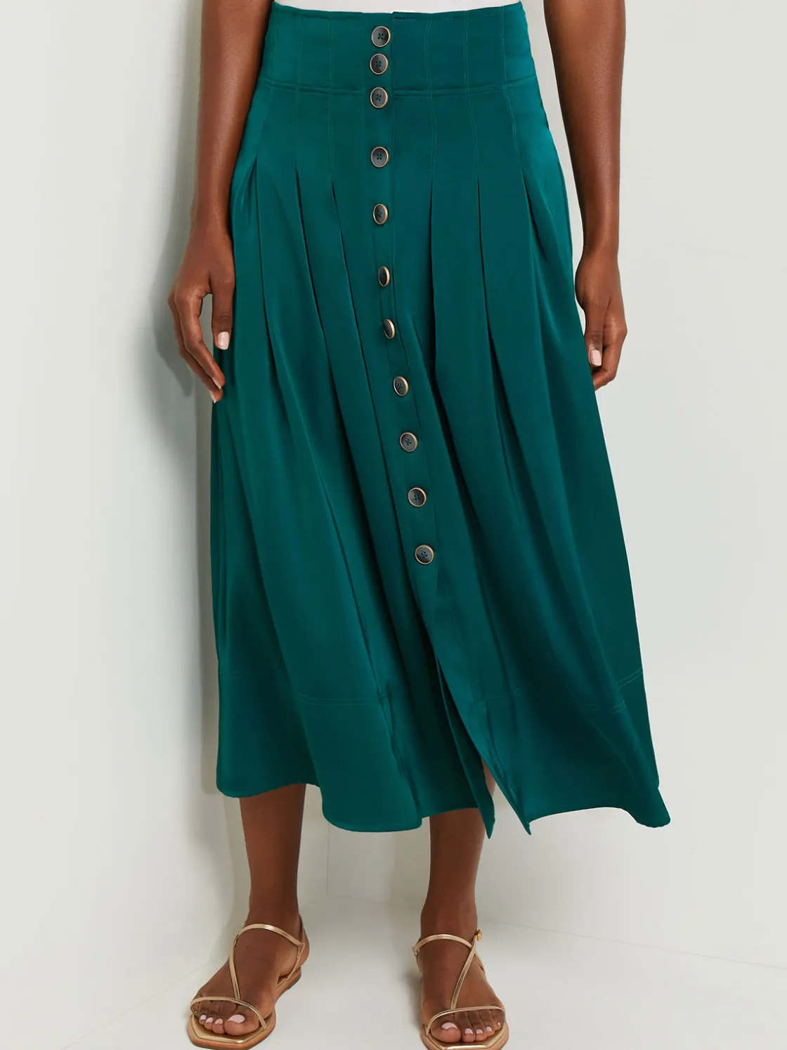 Misook Maxi Button Front A-Line Skirt - Pleated Woven* Skirts