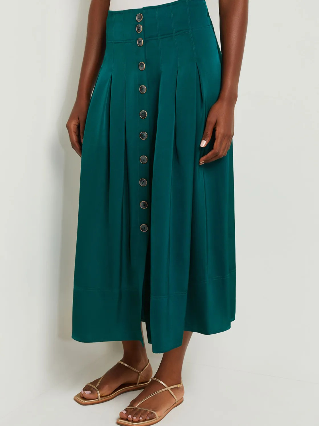 Misook Maxi Button Front A-Line Skirt - Pleated Woven* Skirts