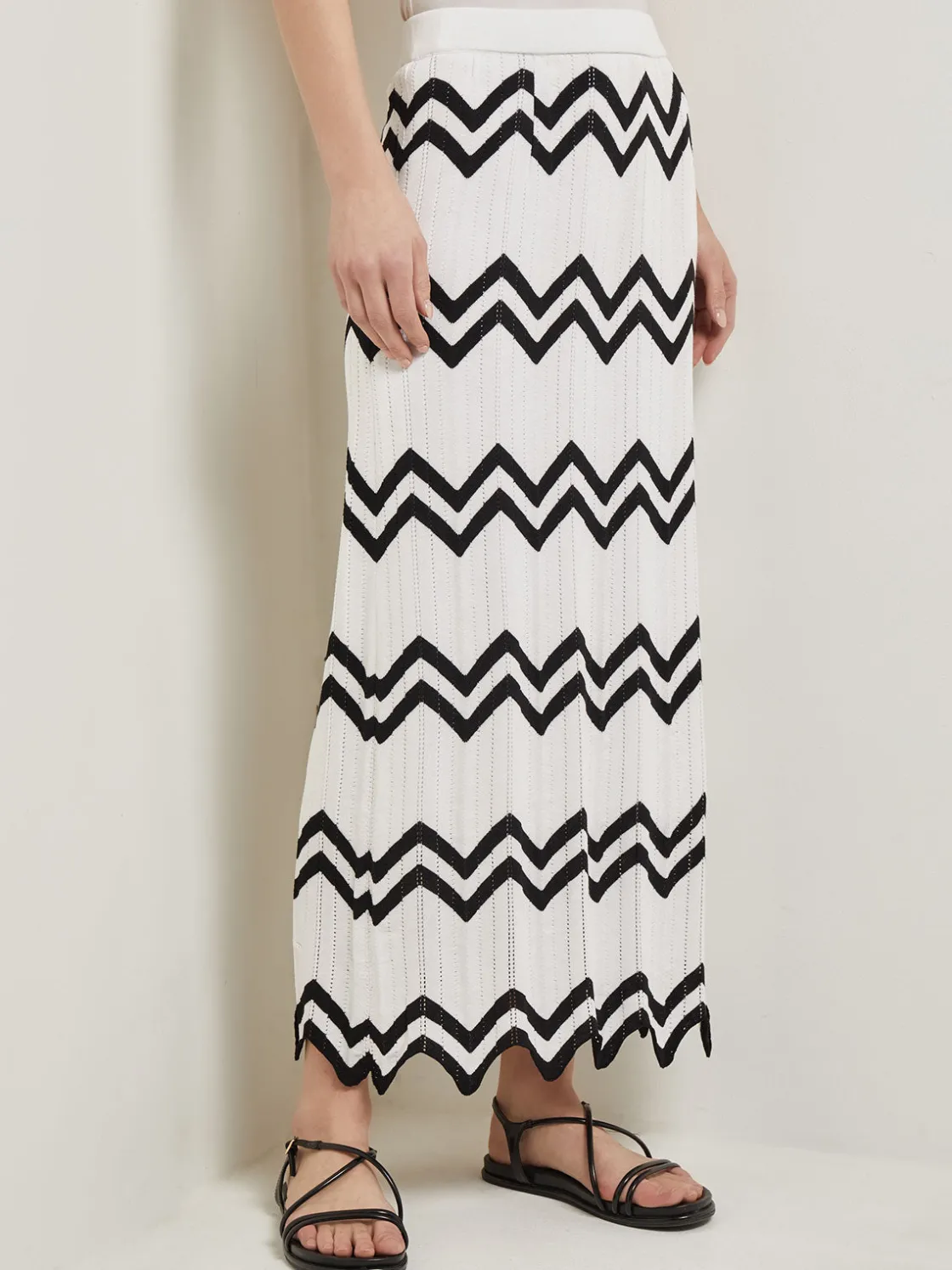 Misook Maxi Pencil Skirt - Contrast Chevron Pointelle Soft Knit* Skirts