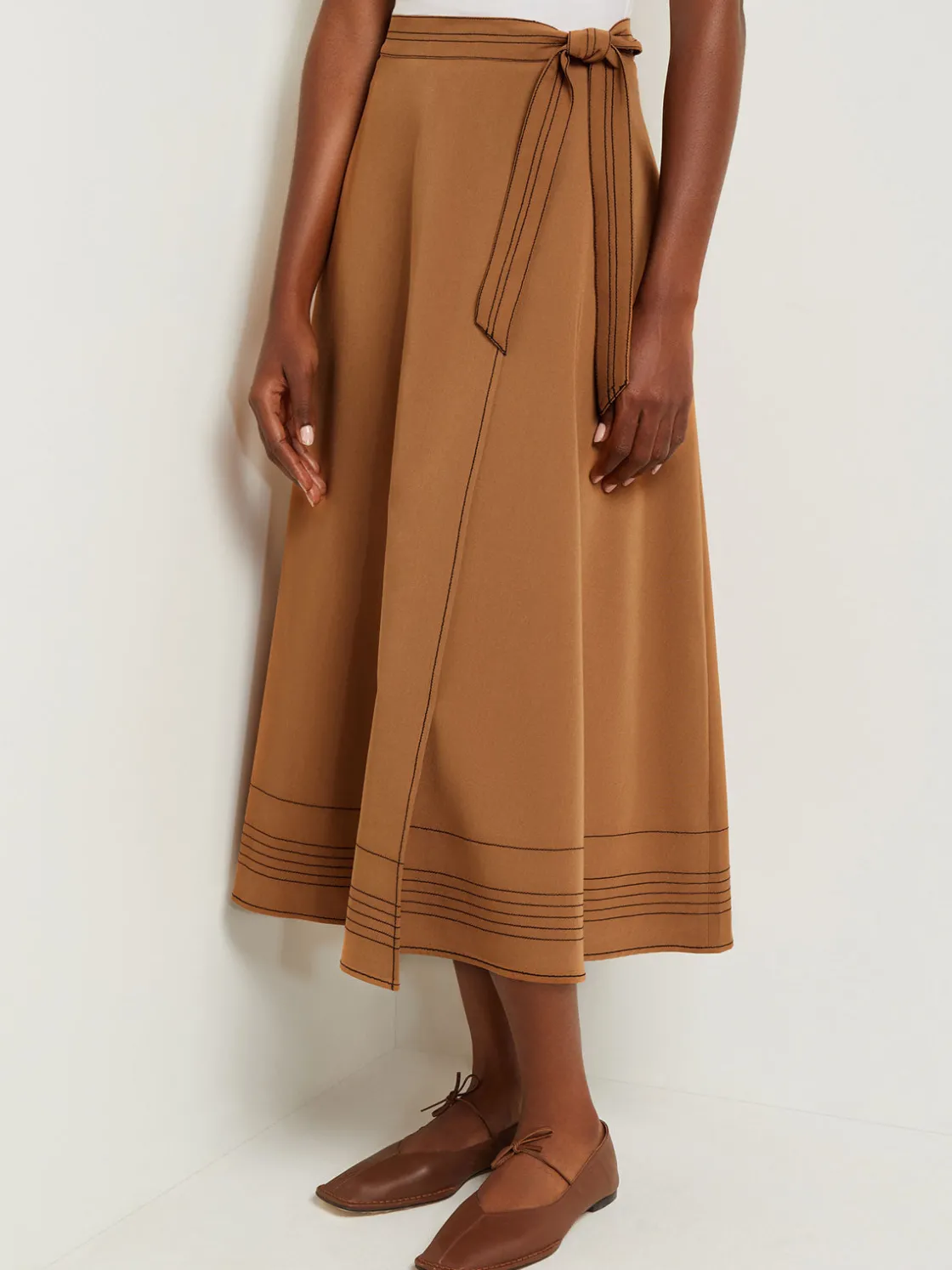 Misook Maxi Wrap Skirt - Contrast Stitch Woven Twill* Skirts