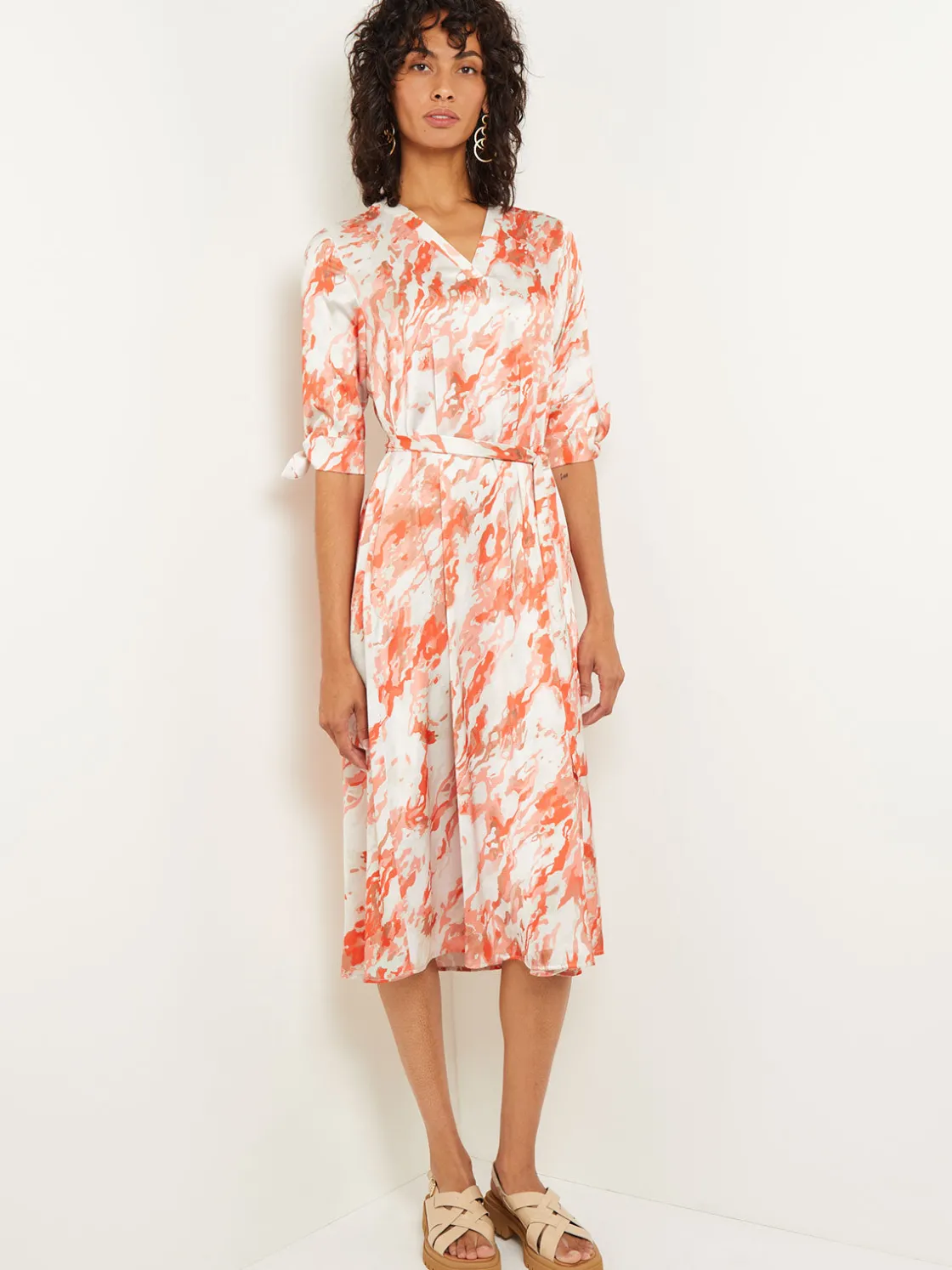 Misook Midi A-Line Dress - V-Neck Print Crepe de Chine* Dresses