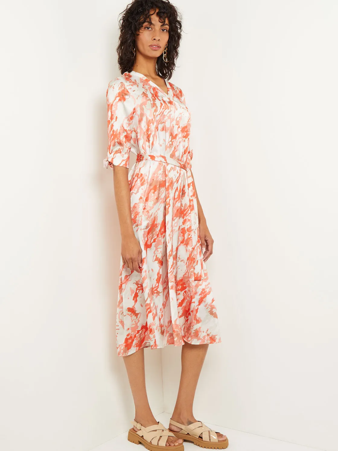 Misook Midi A-Line Dress - V-Neck Print Crepe de Chine* Dresses