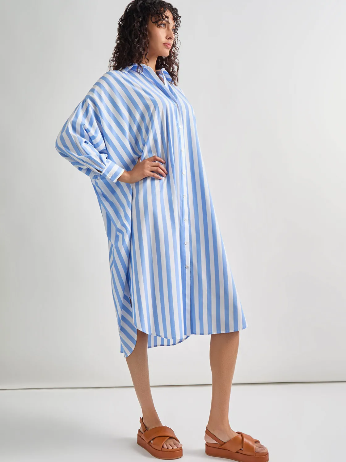 Misook Midi Oversized Shirtdress - Striped Woven* Dresses