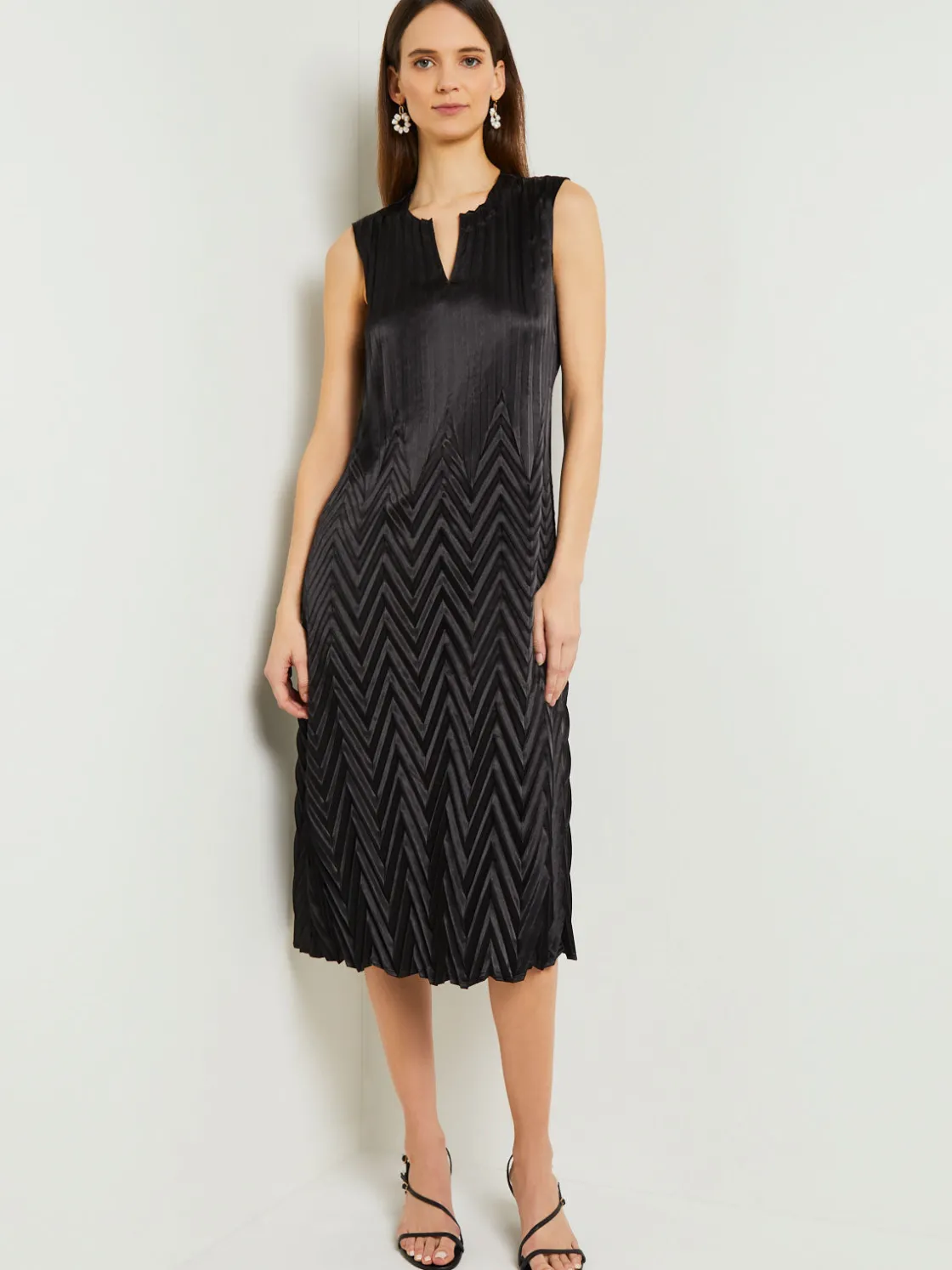 Misook Midi Sheath Dress - Chevron Textured Crepe De Chine* Dresses