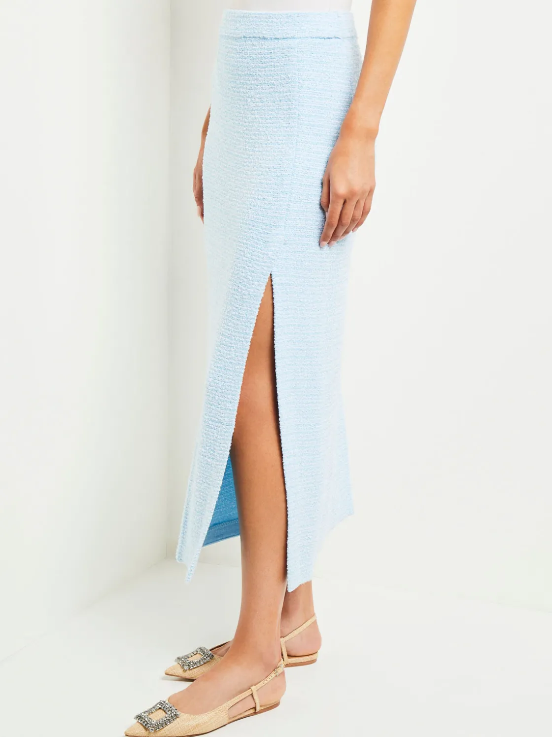 Misook Midi Straight Skirt - Side Slit Tweed Knit* Skirts