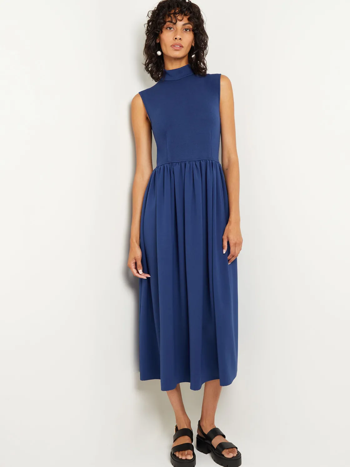 Misook Mixed Media Fit-and-Flare Sleeveless Midi Dress* Dresses