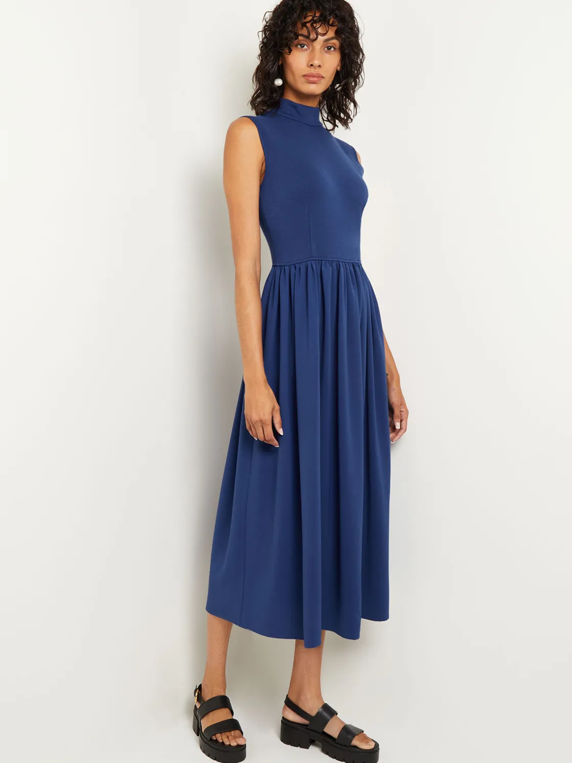 Misook Mixed Media Fit-and-Flare Sleeveless Midi Dress* Dresses