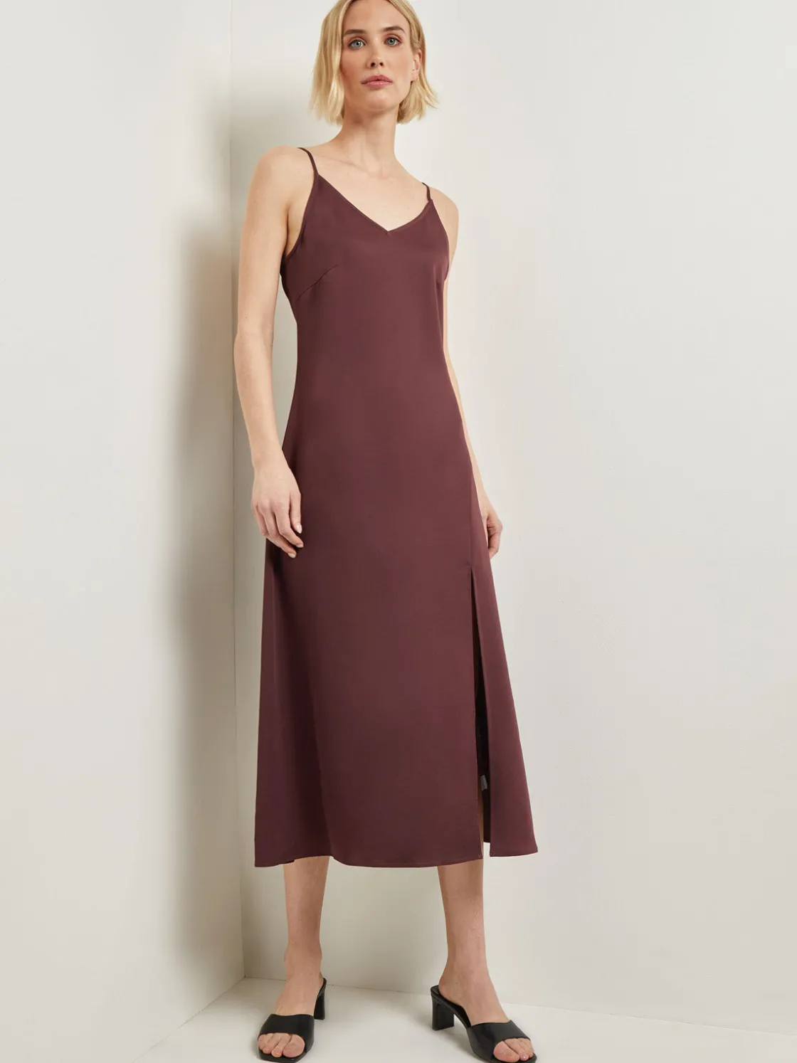 Misook Modern Fit A-Line Crepe de Chine Slip Maxi Dress* Dresses