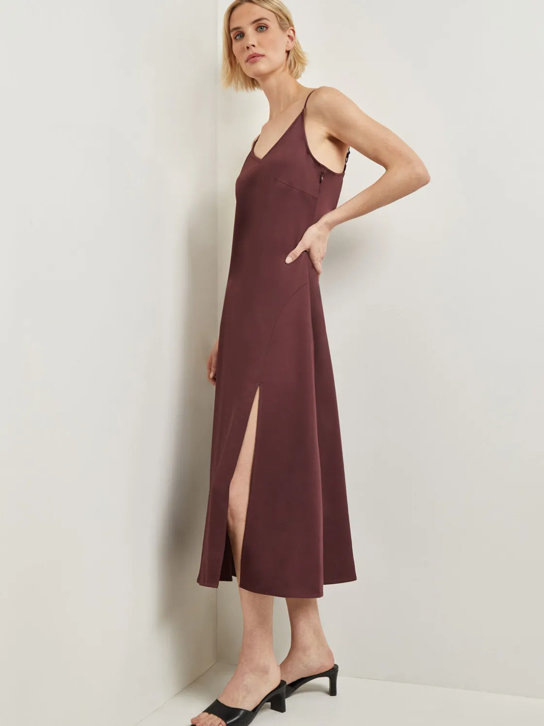 Misook Modern Fit A-Line Crepe de Chine Slip Maxi Dress* Dresses