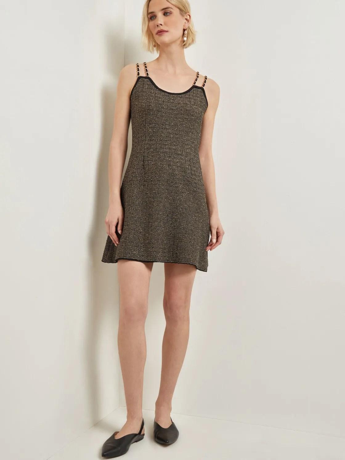 Misook Modern Fit A-Line Curb Chain Double Strap Knit Mini Dress* Dresses