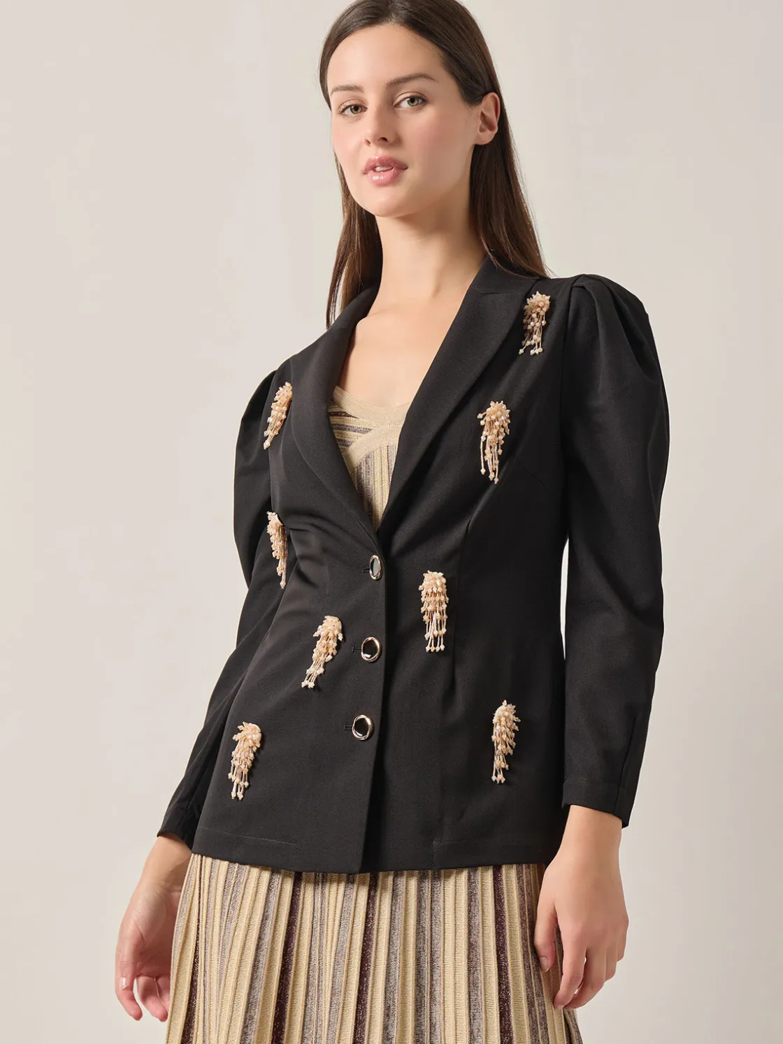 Misook Modern Fit Beaded Applique Button Front Blazer* Jackets & Coats