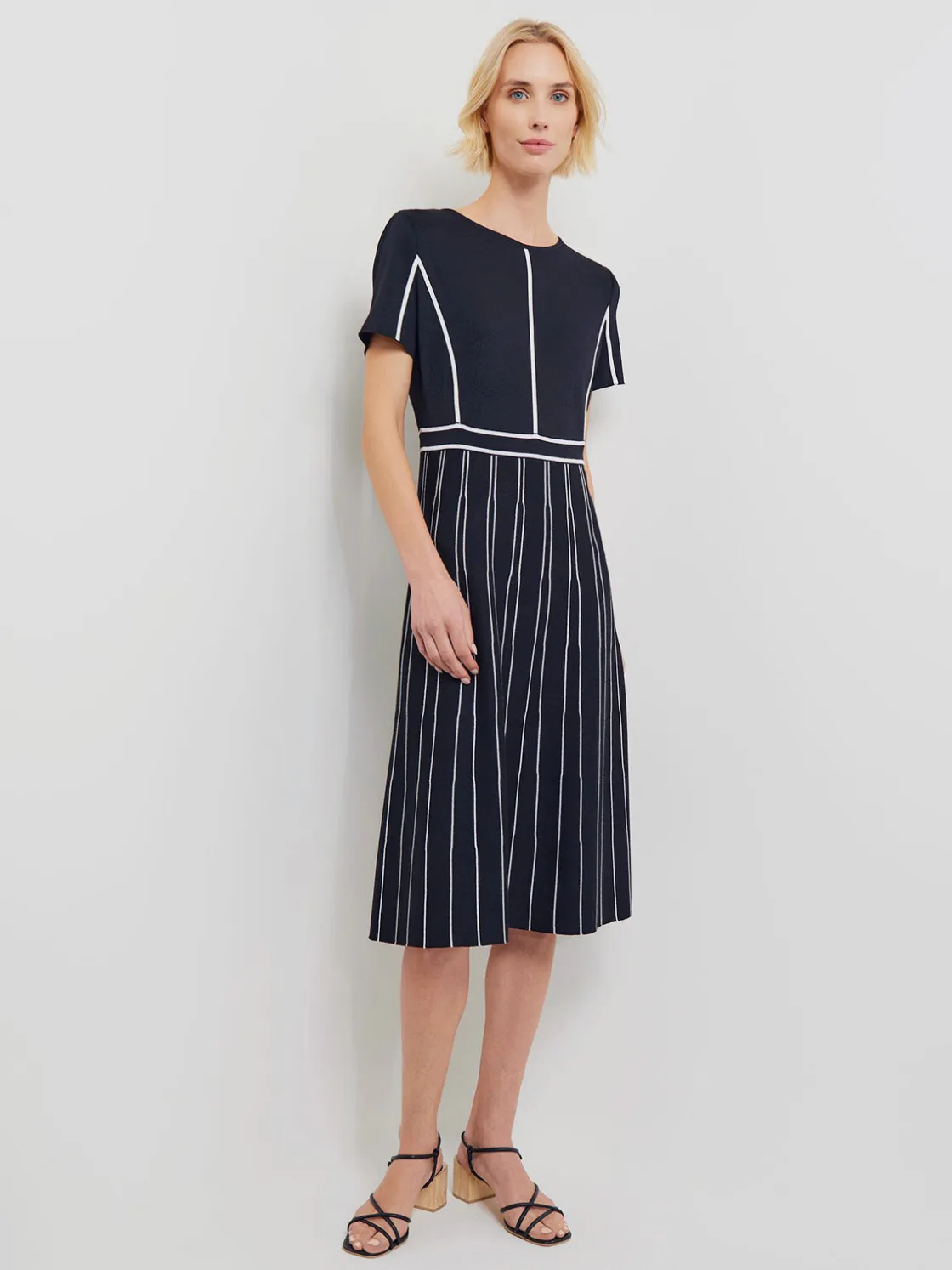 Misook Modern Fit Contrast Stripe A-Line Soft Knit Dress* Dresses