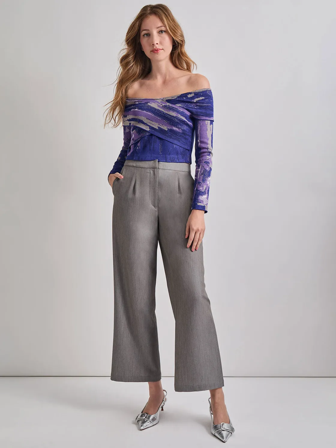 Misook Modern Fit Cropped Cross Body Watercolor Soft Knit Top* Tops & Tees