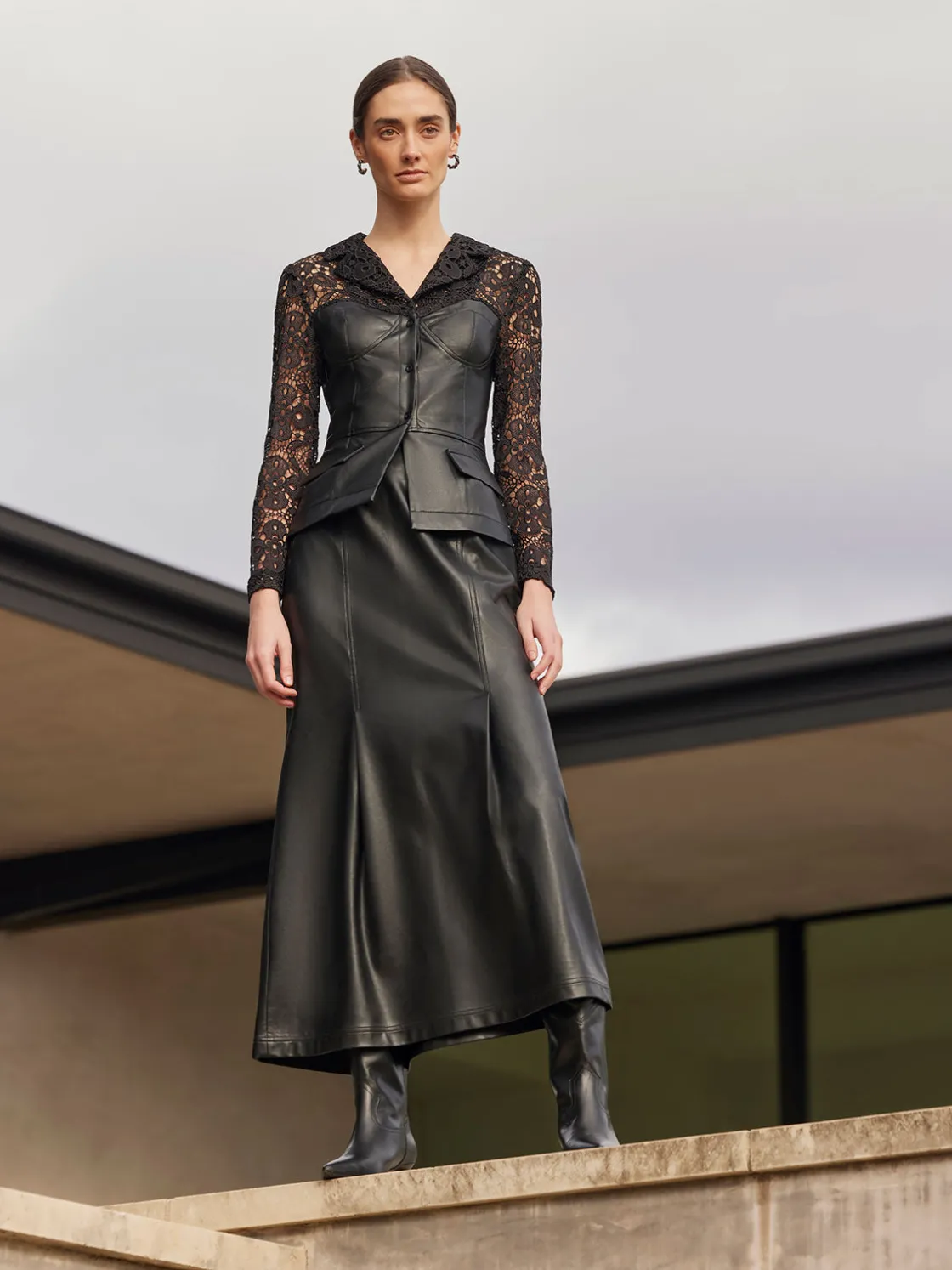 Misook Modern Fit Lace & Vegan Leather Corset Jacket* Jackets & Coats