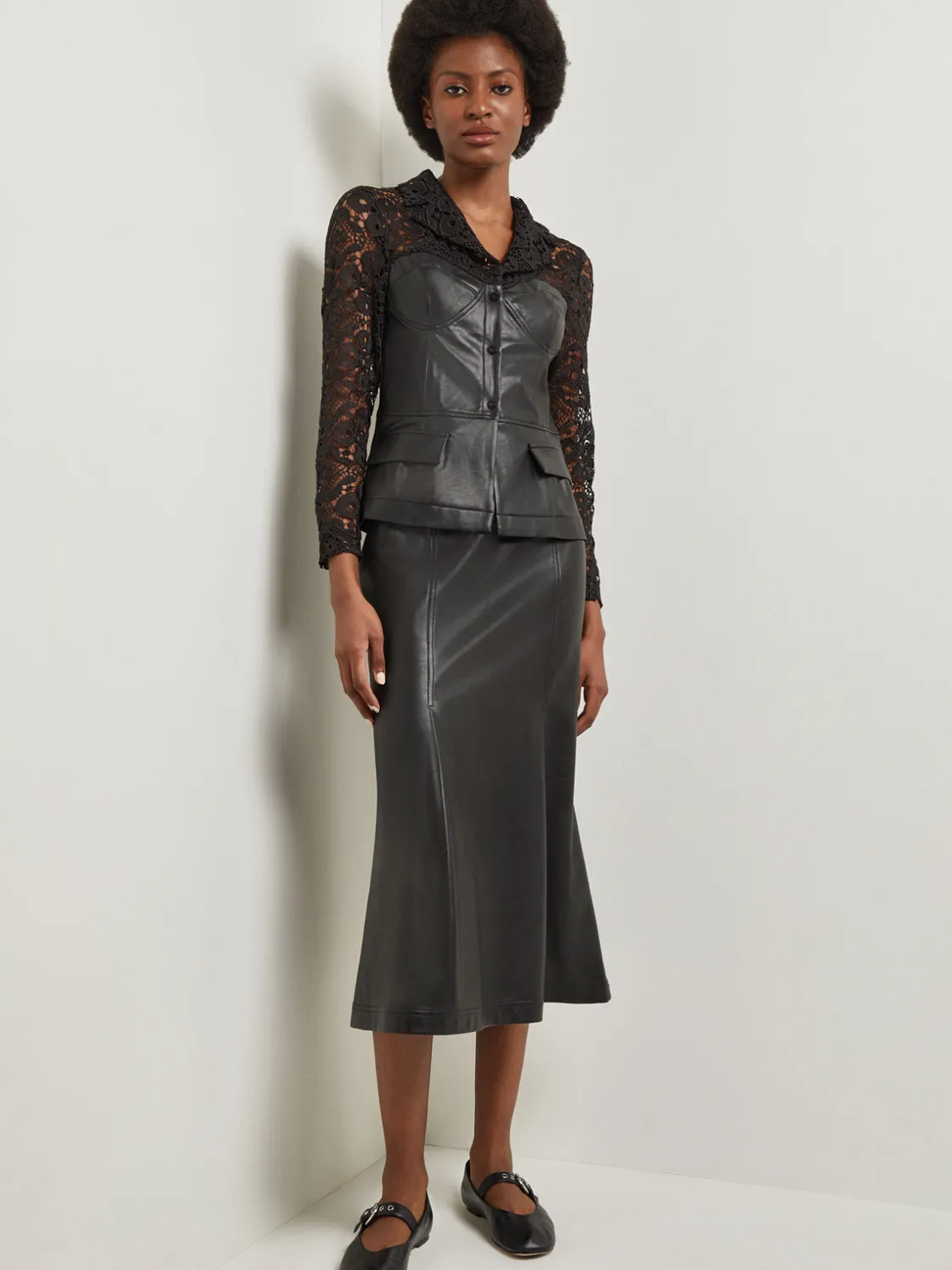 Misook Modern Fit Lace & Vegan Leather Corset Jacket* Jackets & Coats