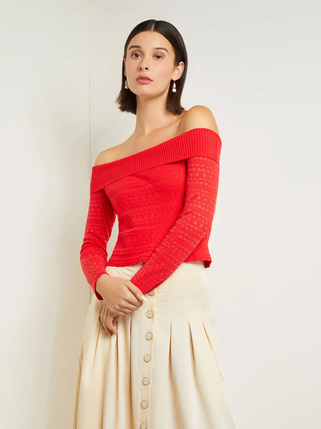 Misook Modern Fit Off-The-Shoulder Burnout Knit Top* Tops & Tees