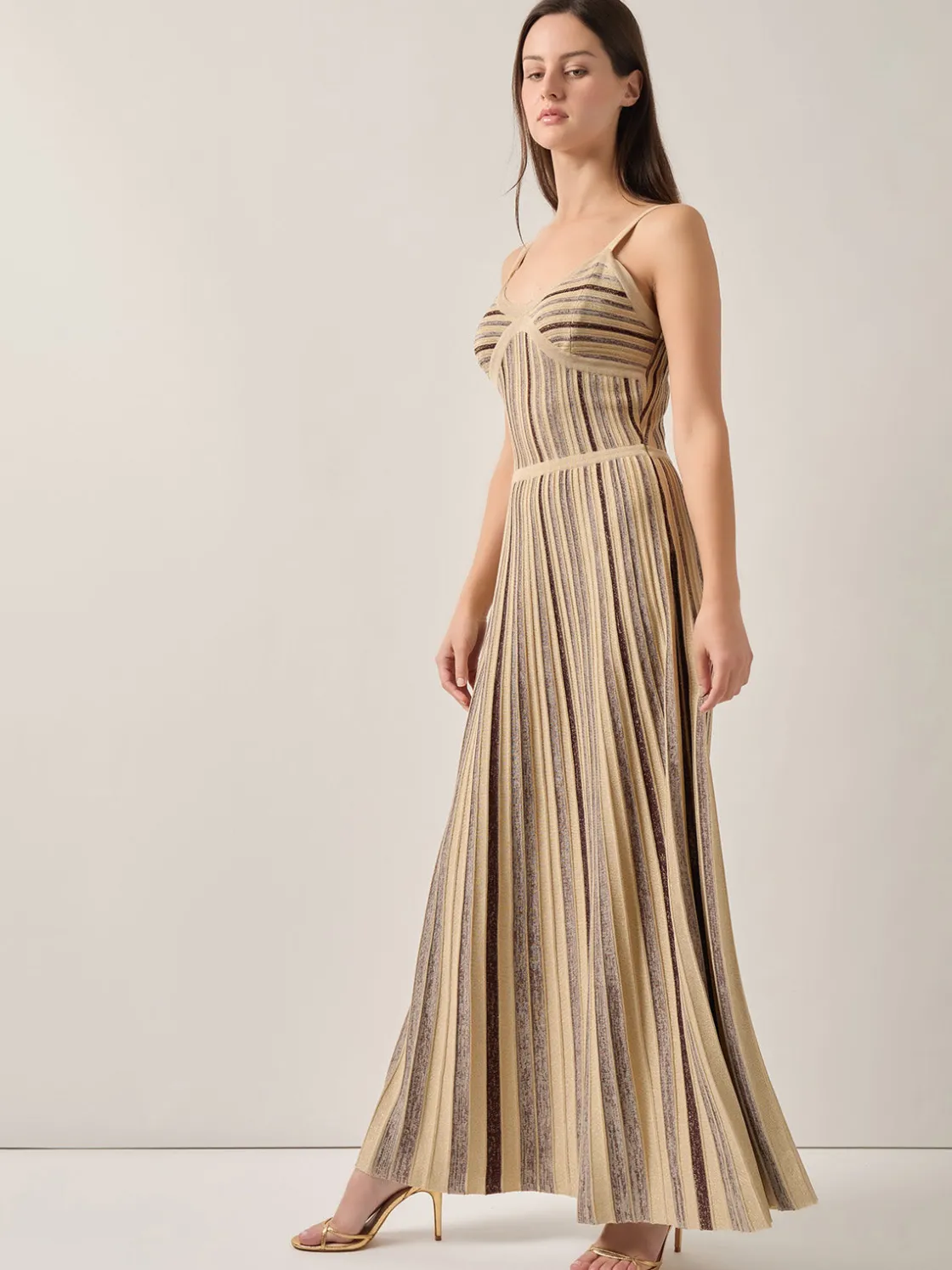 Misook Modern Fit-and-Flare Lurex Striped Knit Maxi Dress* Dresses