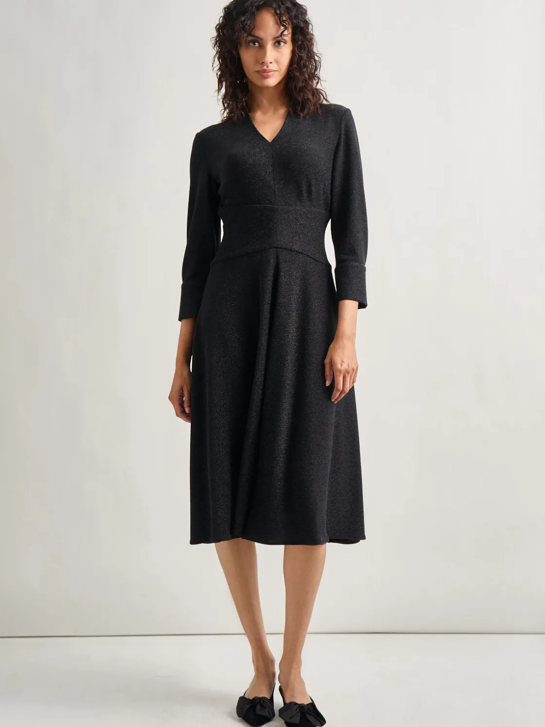 Misook Modern Fit-and-Flare Sparkle Stretch Woven Midi Dress* Dresses