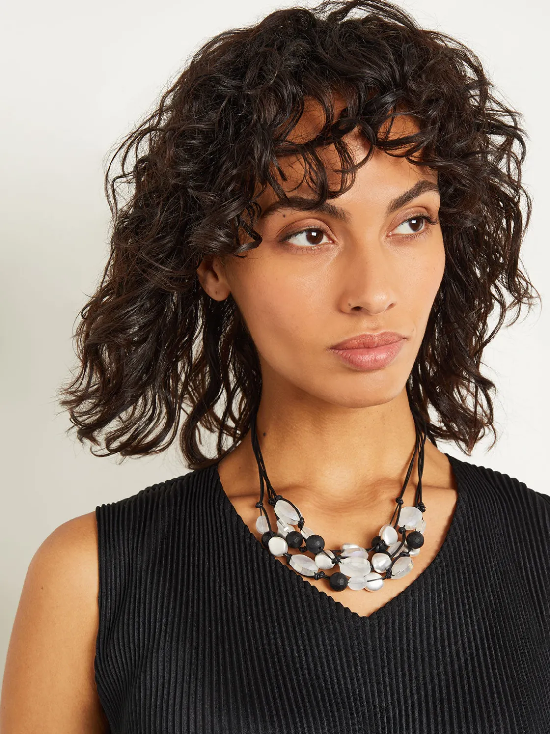 Misook Multi-Cord Matte Black & White Crystal Necklace* Accessories | Necklaces