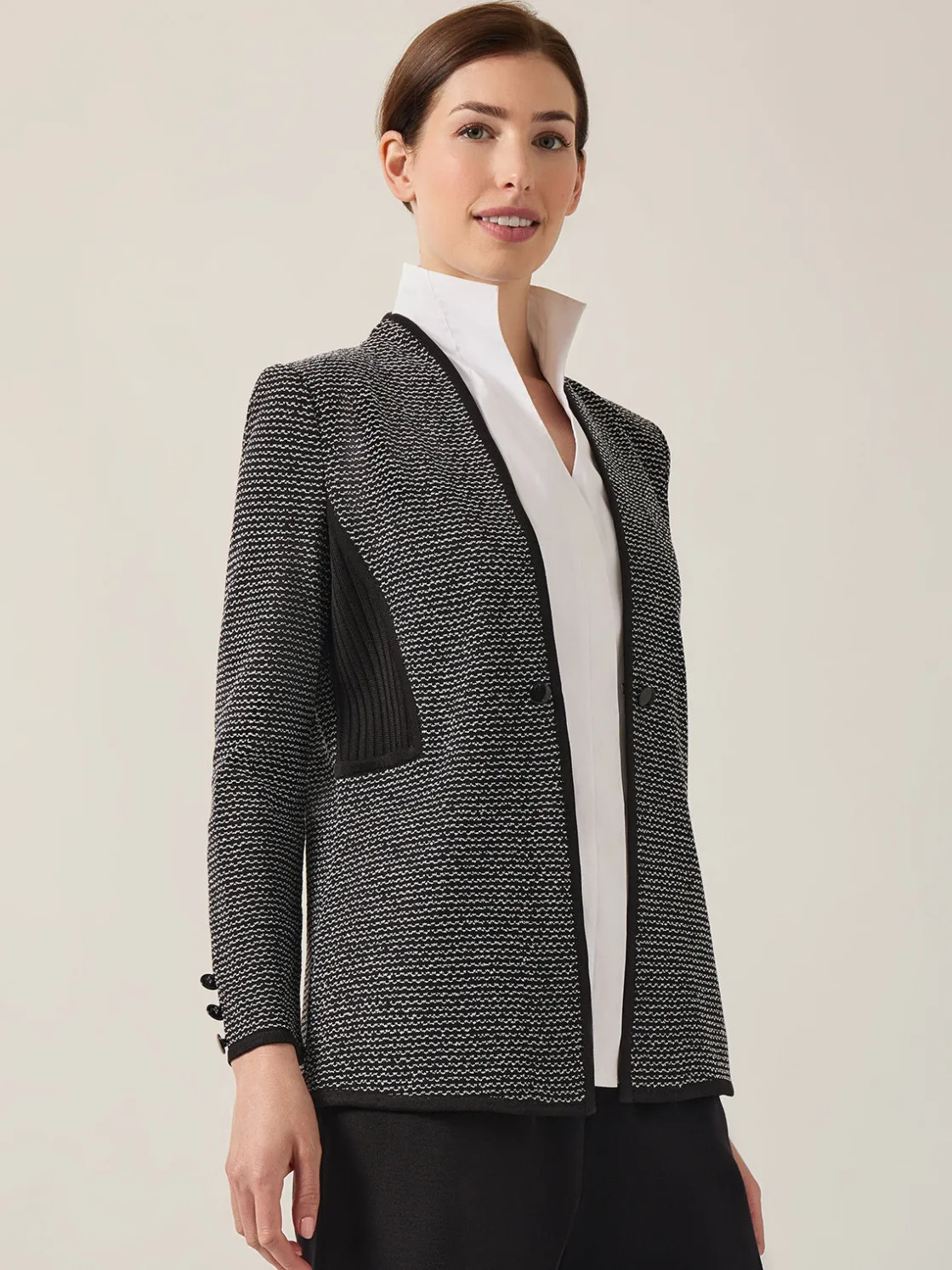 Misook Open Neck Button Detail Blazer* Jackets & Coats