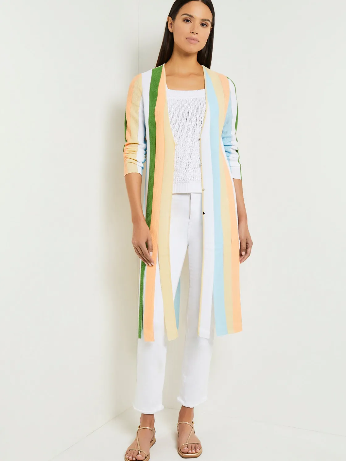 Misook Open Neck Heritage Fit Jacket - Striped Intarsia Knit Fringe Hem* Jackets & Coats