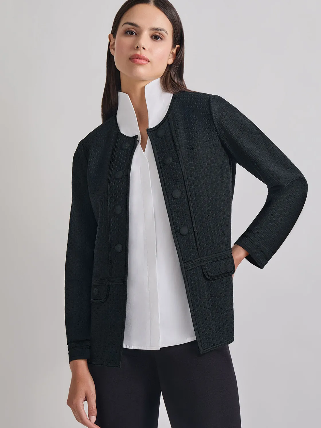 Misook Open Neck Tonal Detail Jacket* Jackets & Coats