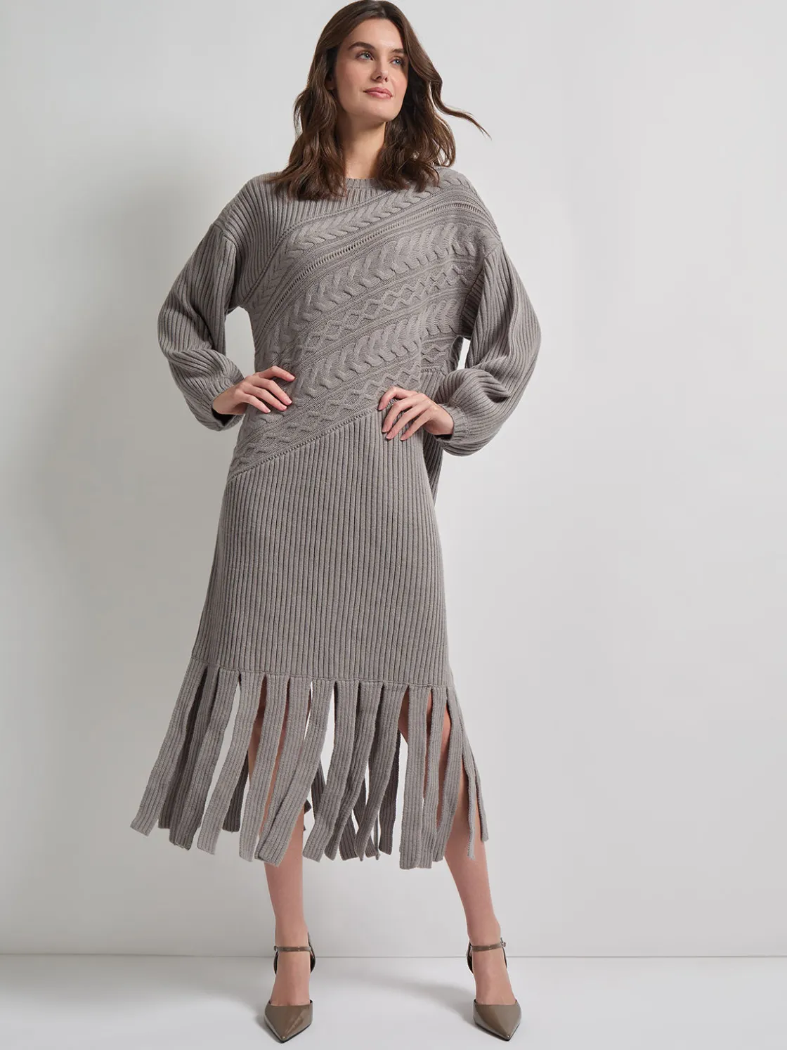 Misook Oversized Cable Knit Wool Blended Sheath Maxi Dress* Dresses