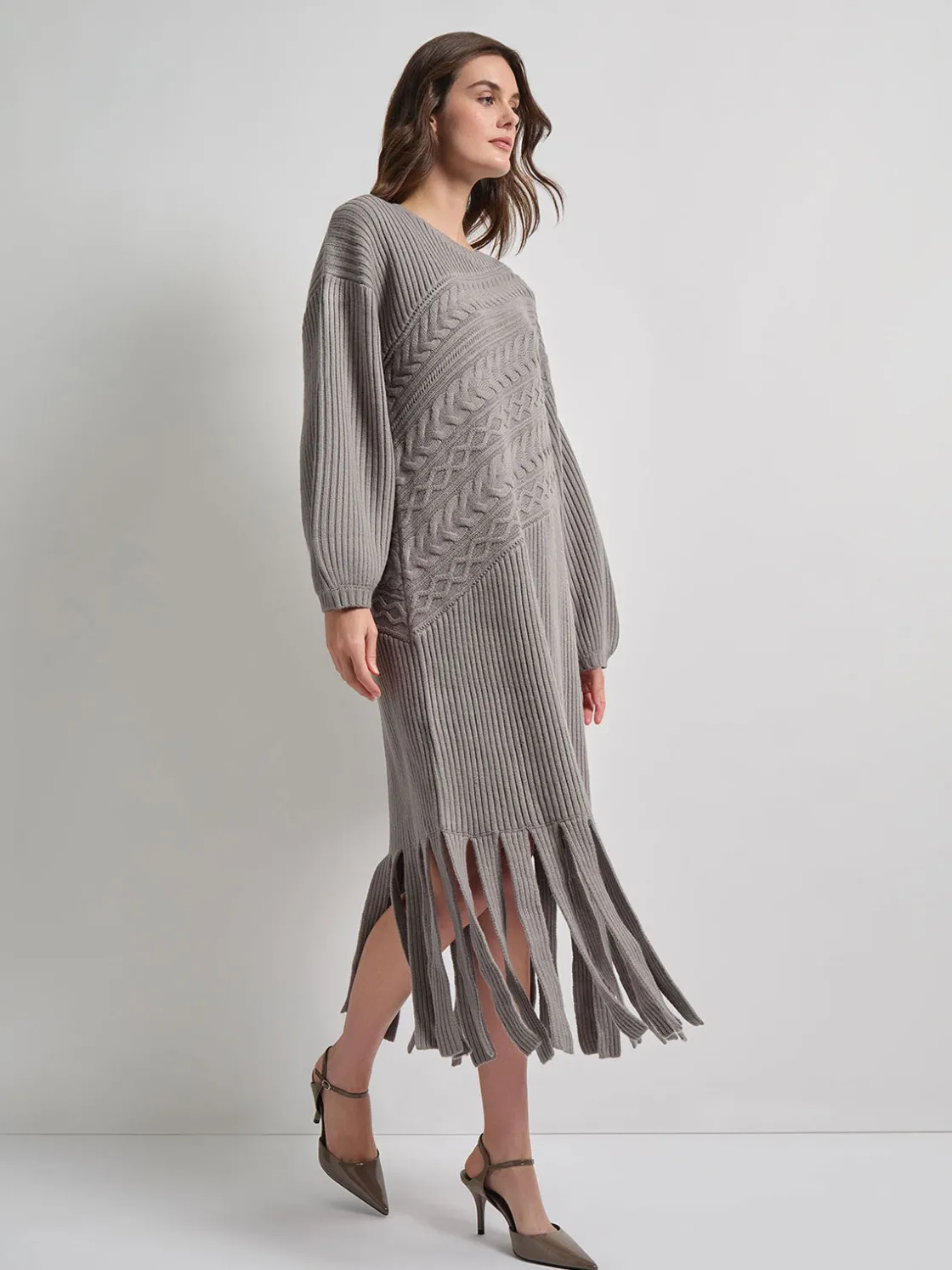 Misook Oversized Cable Knit Wool Blended Sheath Maxi Dress* Dresses