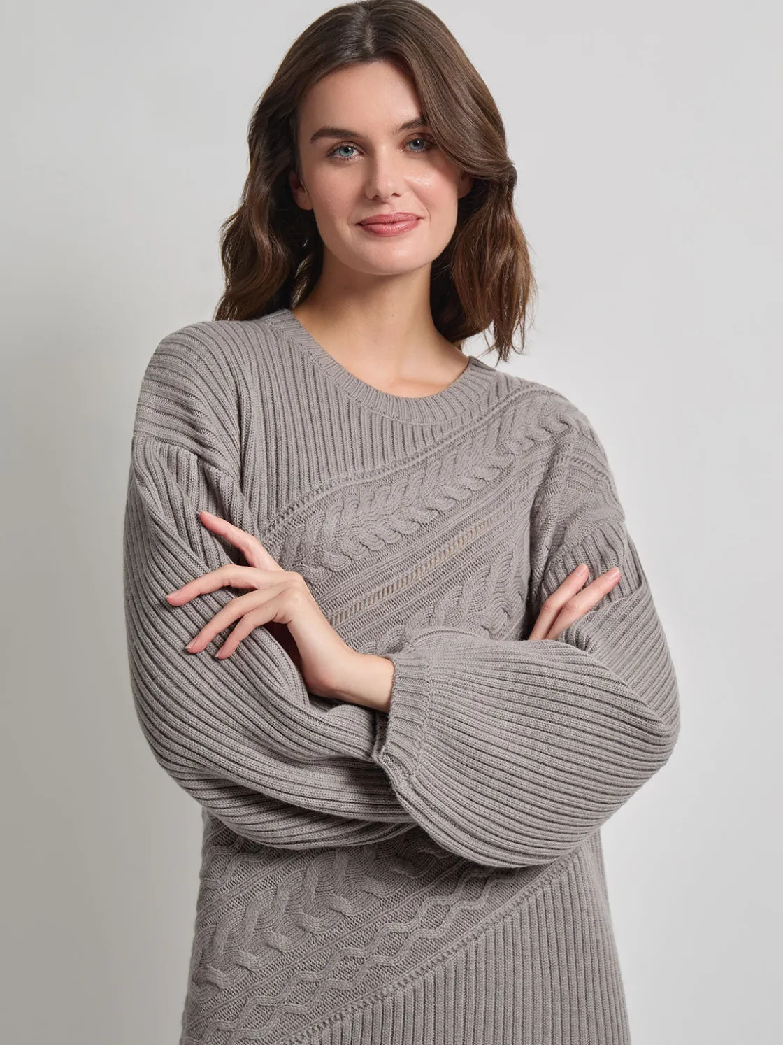 Misook Oversized Cable Knit Wool Blended Sheath Maxi Dress* Dresses