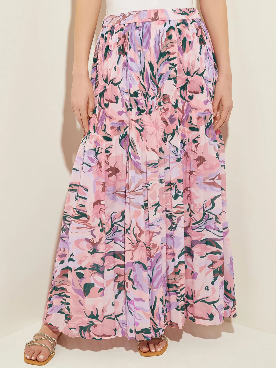 Misook Pink Pleated Skirt - Floral Maxi Skirt | * Skirts